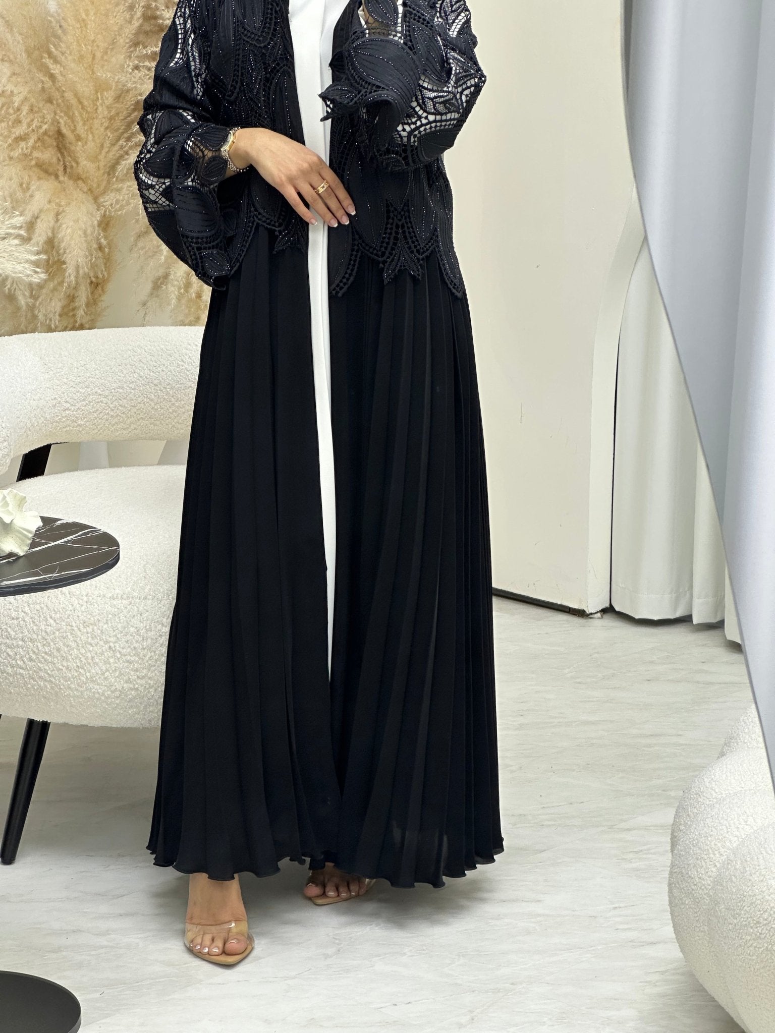 C 0689 Black Pleated Ramadan Abaya