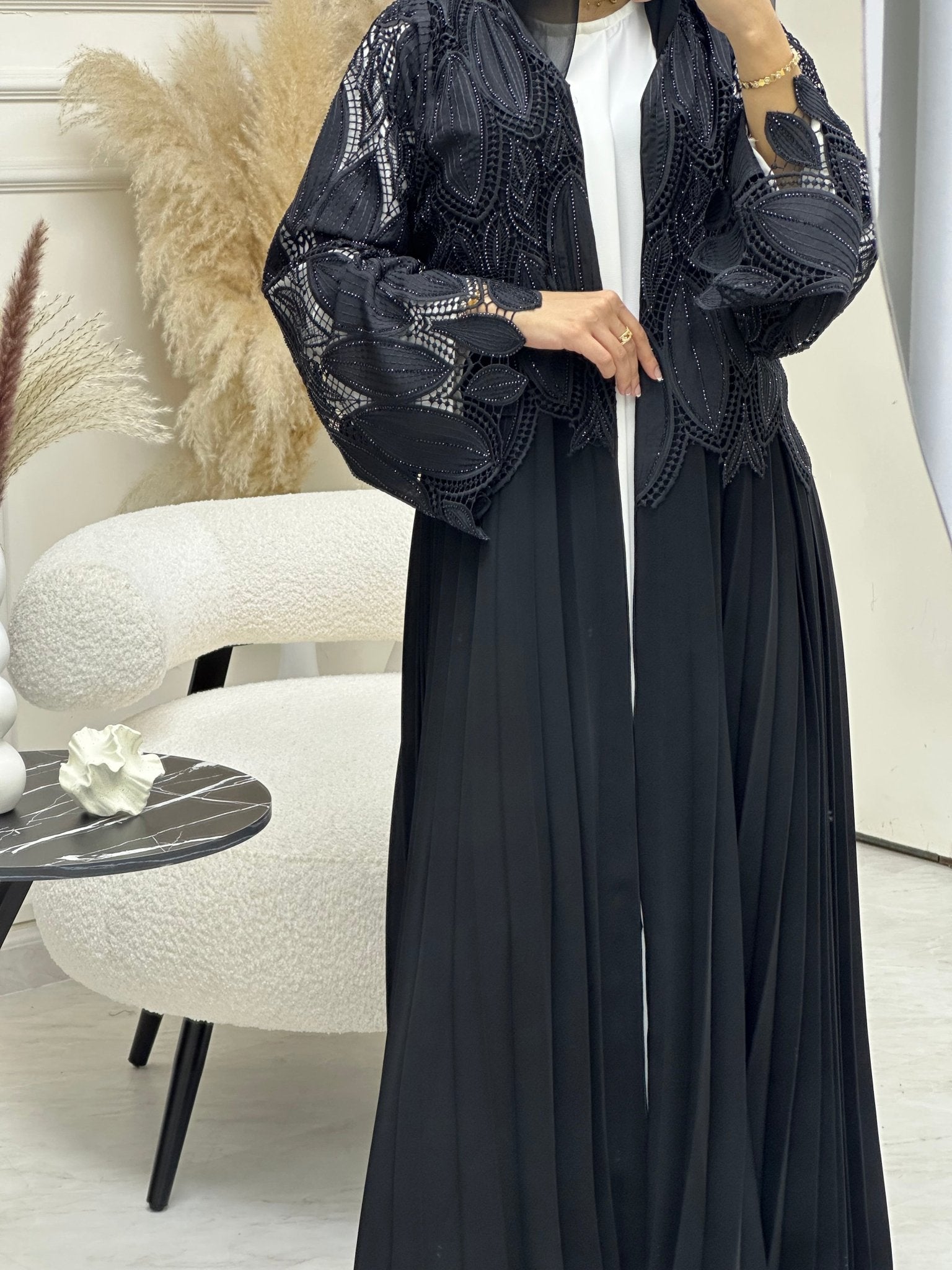 C 0689 Black Pleated Ramadan Abaya