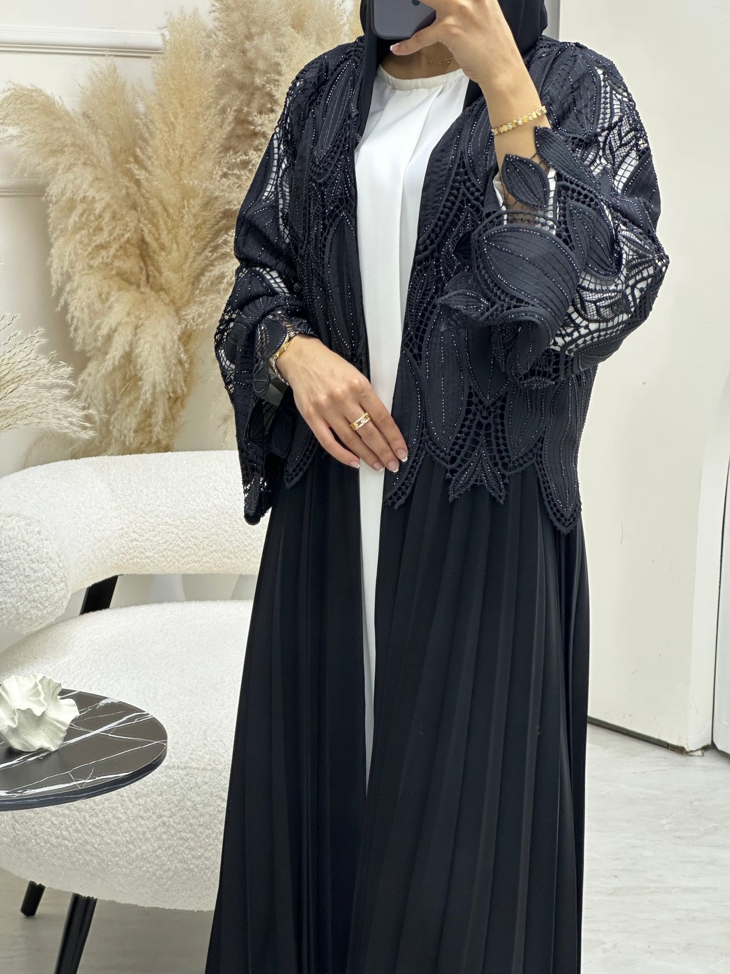 C 0689 Black Pleated Ramadan Abaya