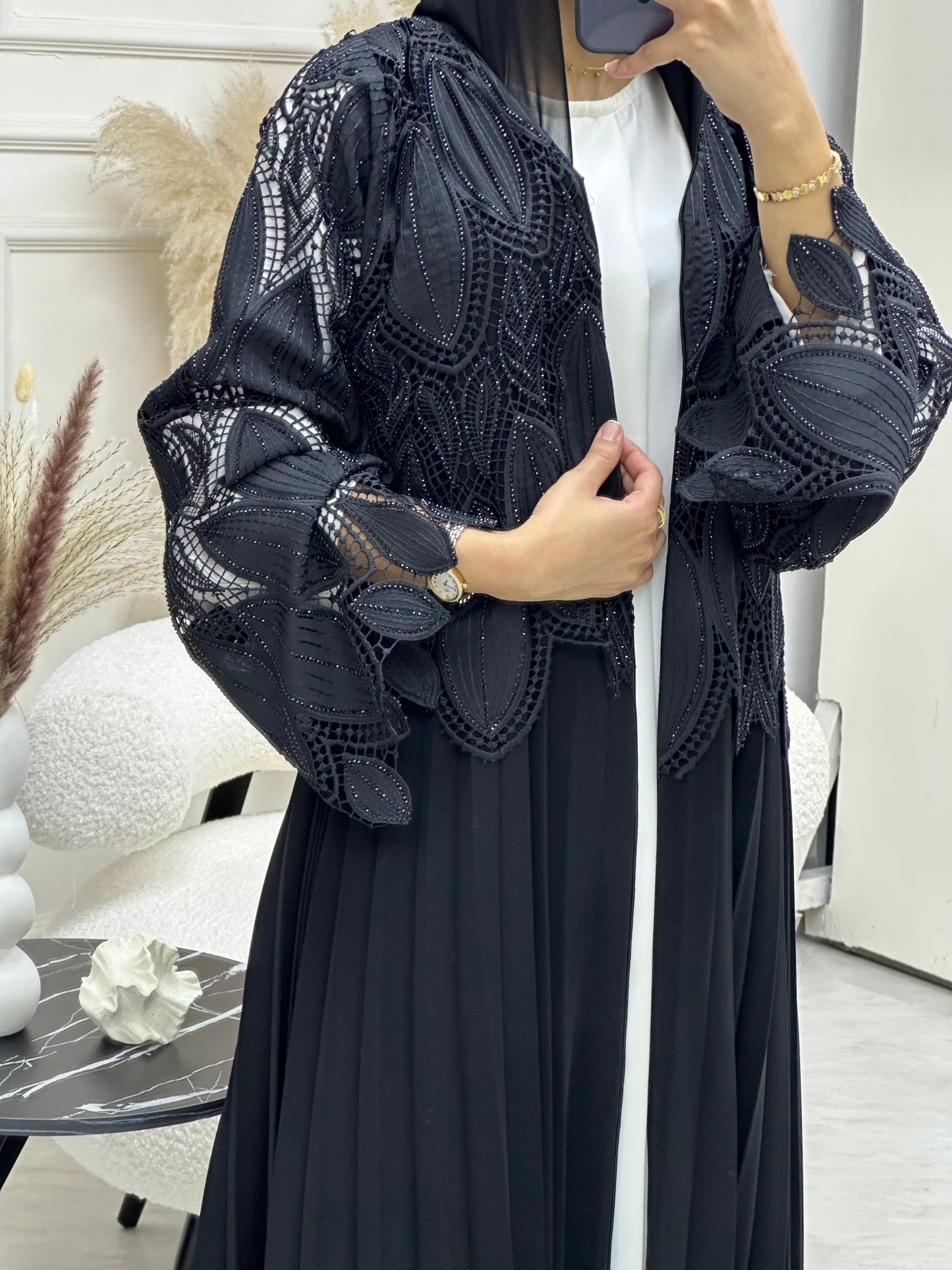 C 0689 Black Pleated Ramadan Abaya