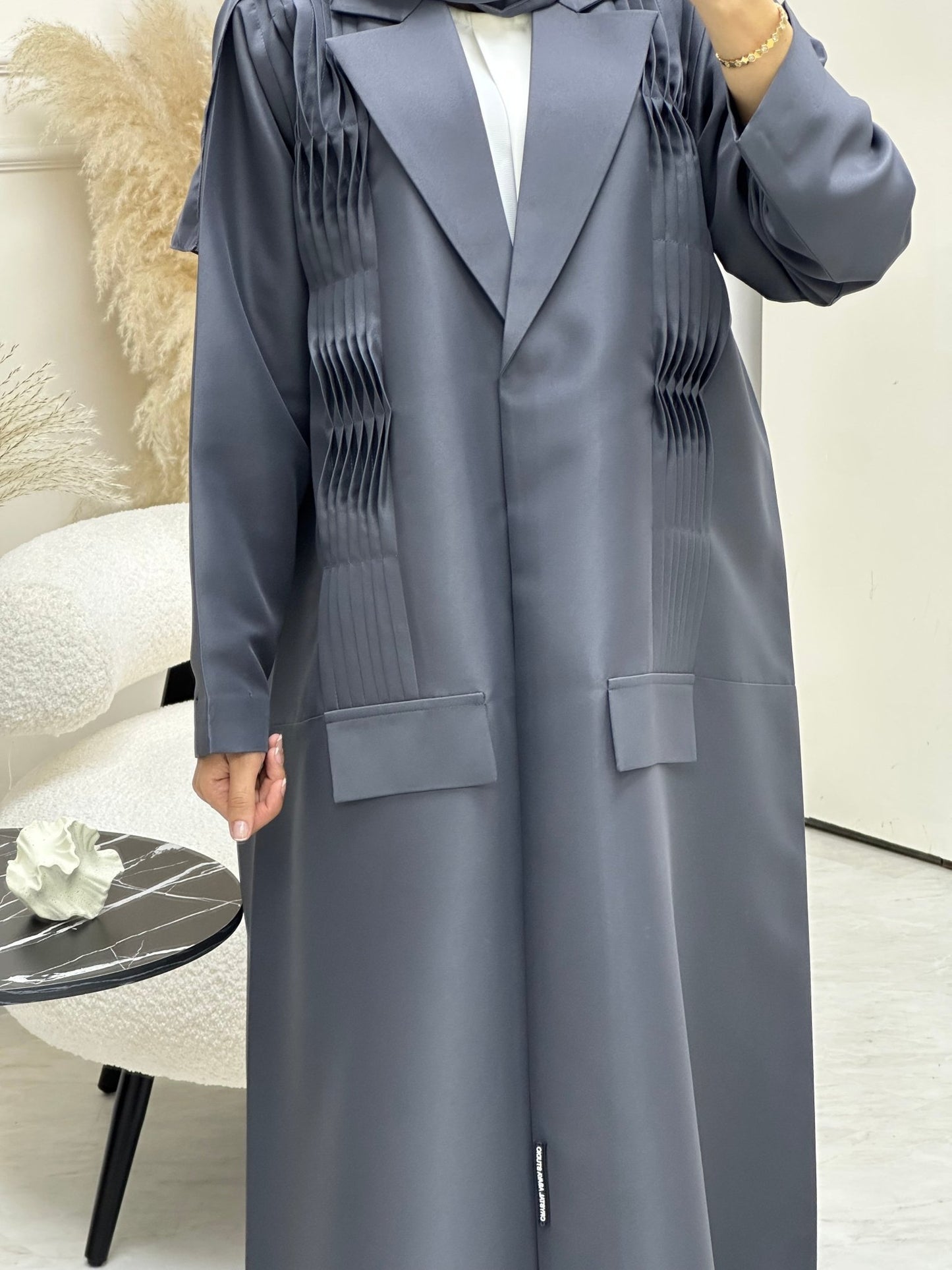 C 0693 Grey Coat Ramadan Abaya