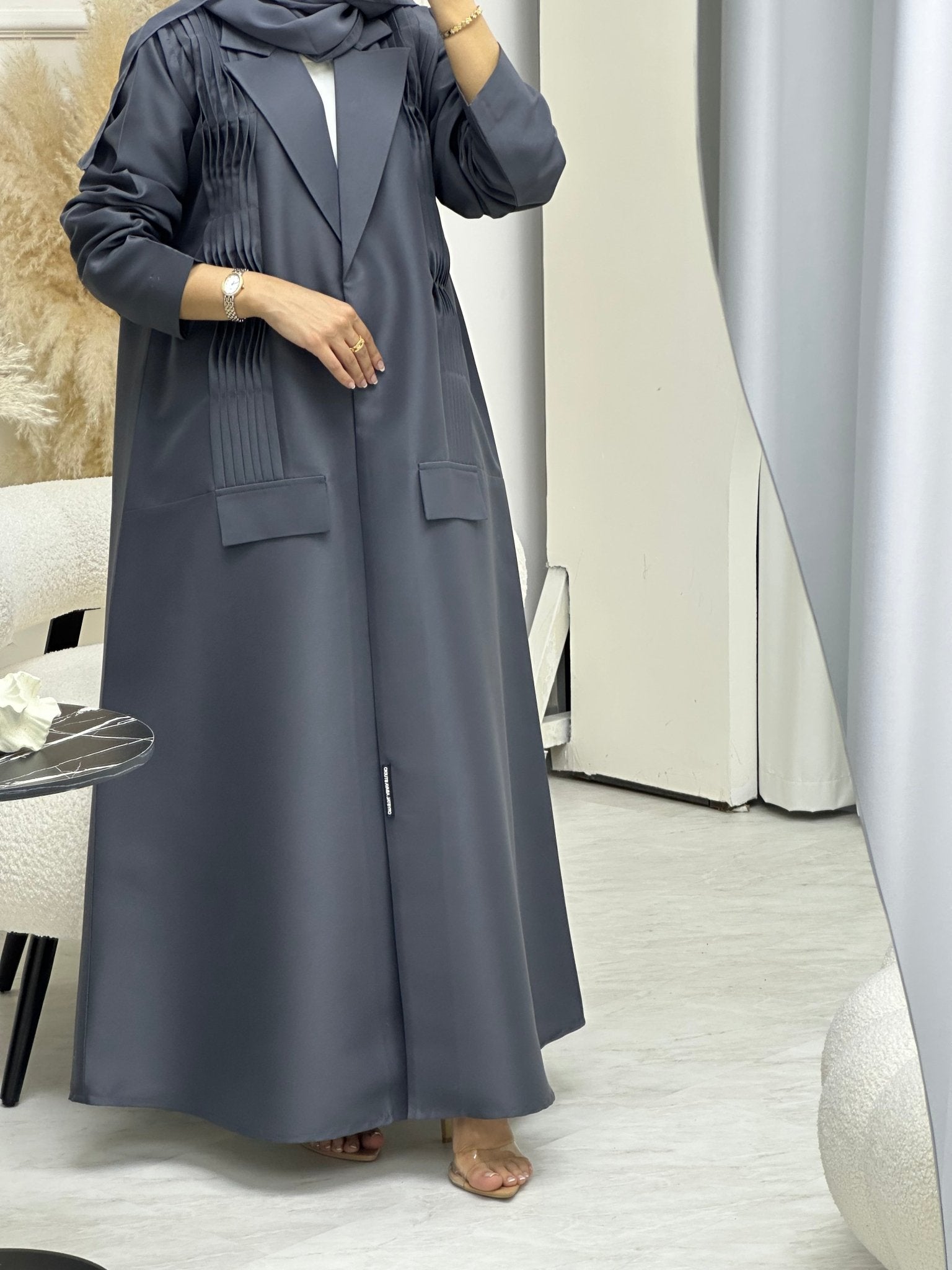 C 0693 Grey Coat Ramadan Abaya