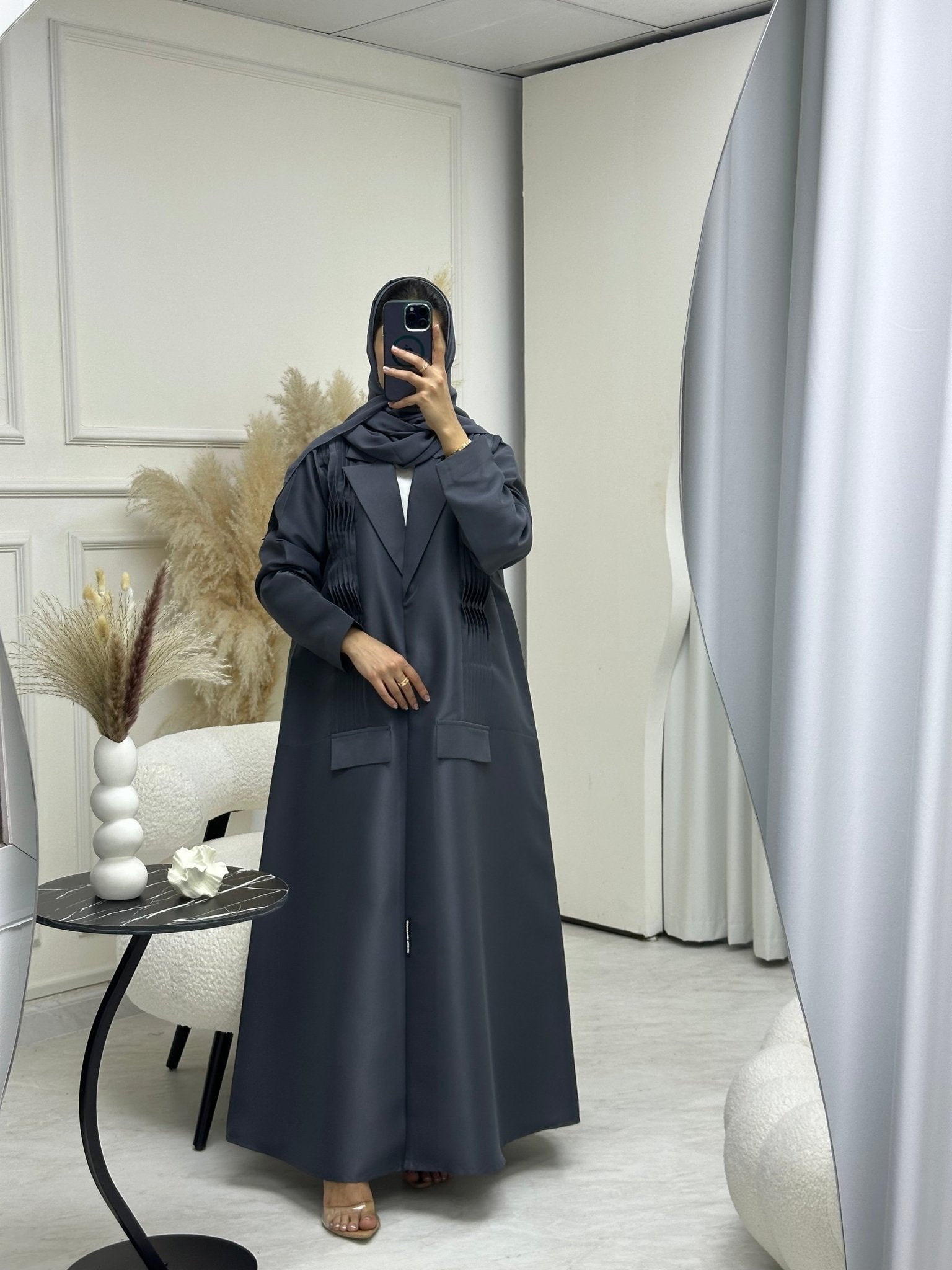 C 0693 Grey Coat Ramadan Abaya