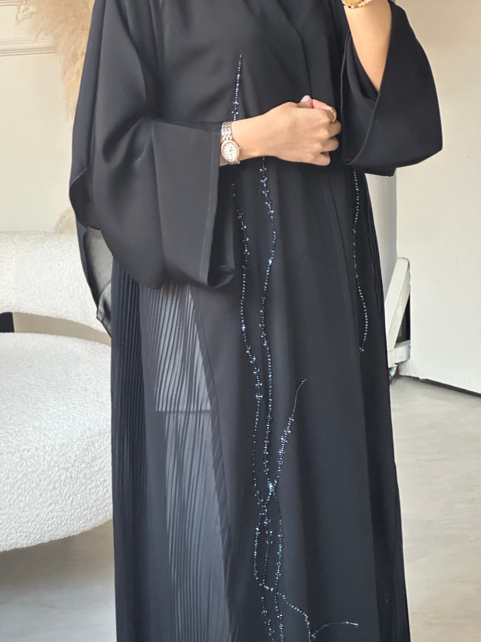 C 0695 Pleated Black Abaya