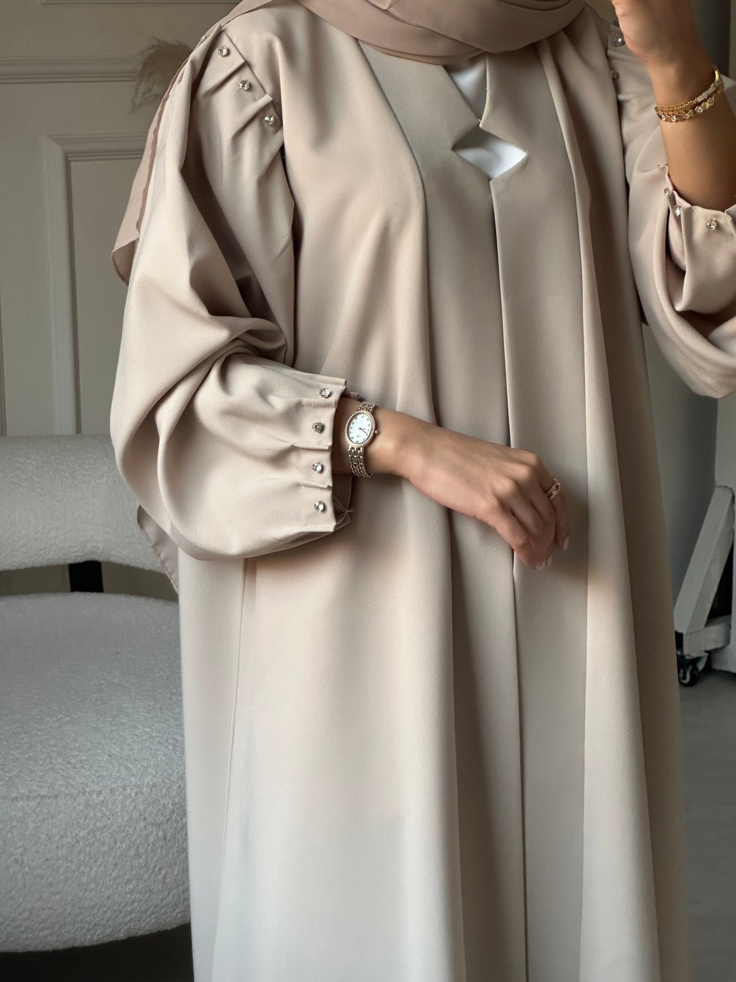 C 0696 Beaded Beige Abaya