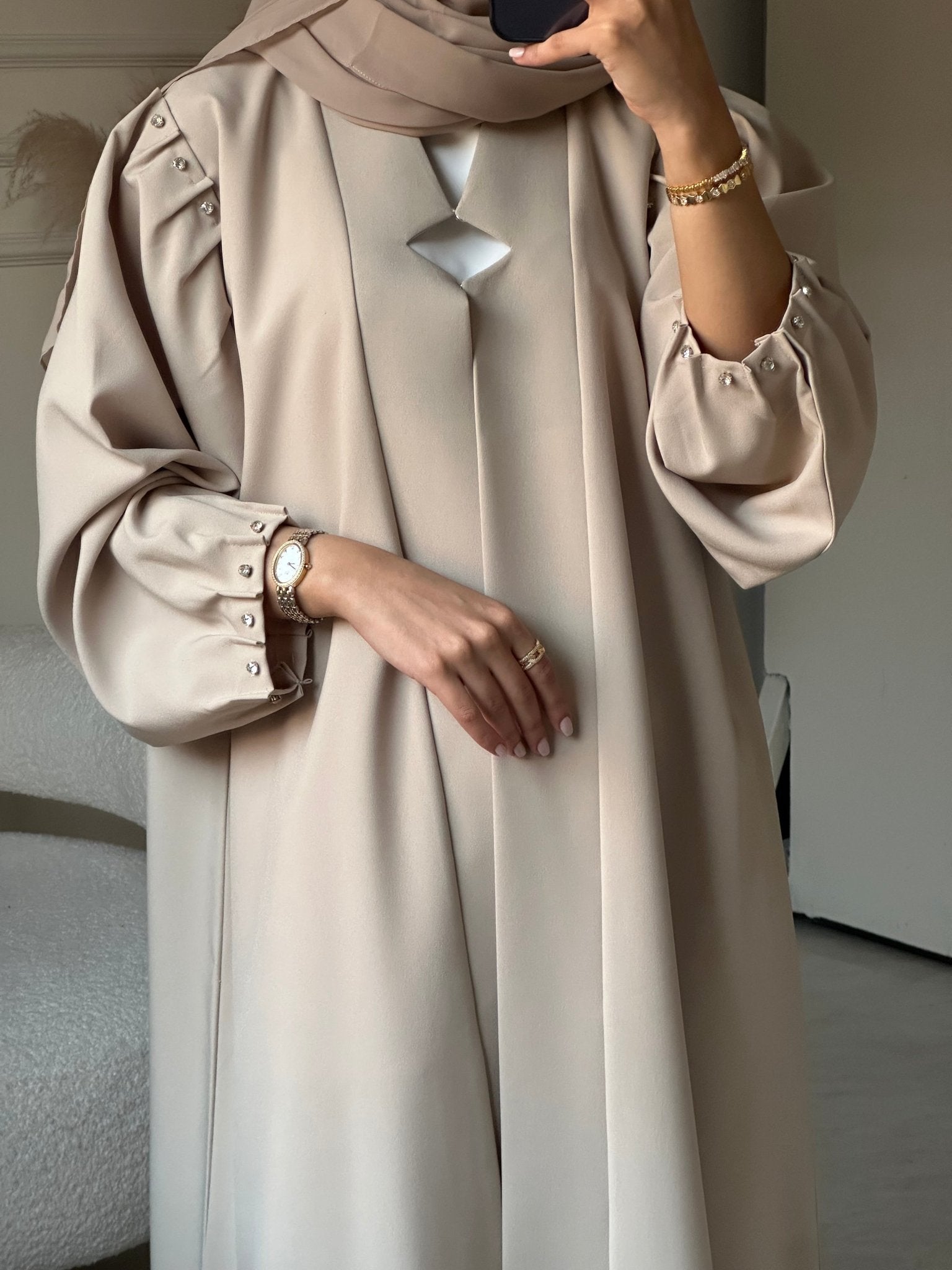 C 0696 Beaded Beige Abaya