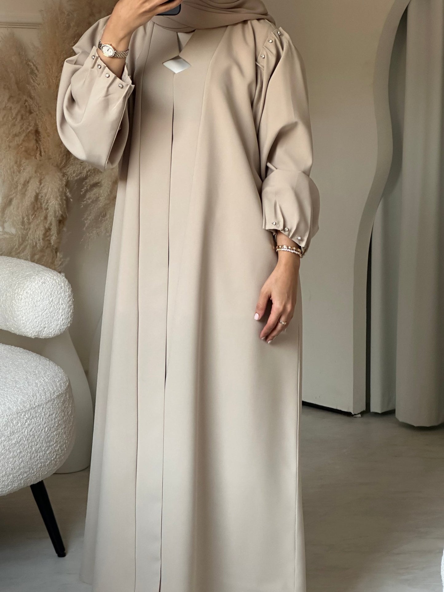 C 0696 Beaded Beige Abaya