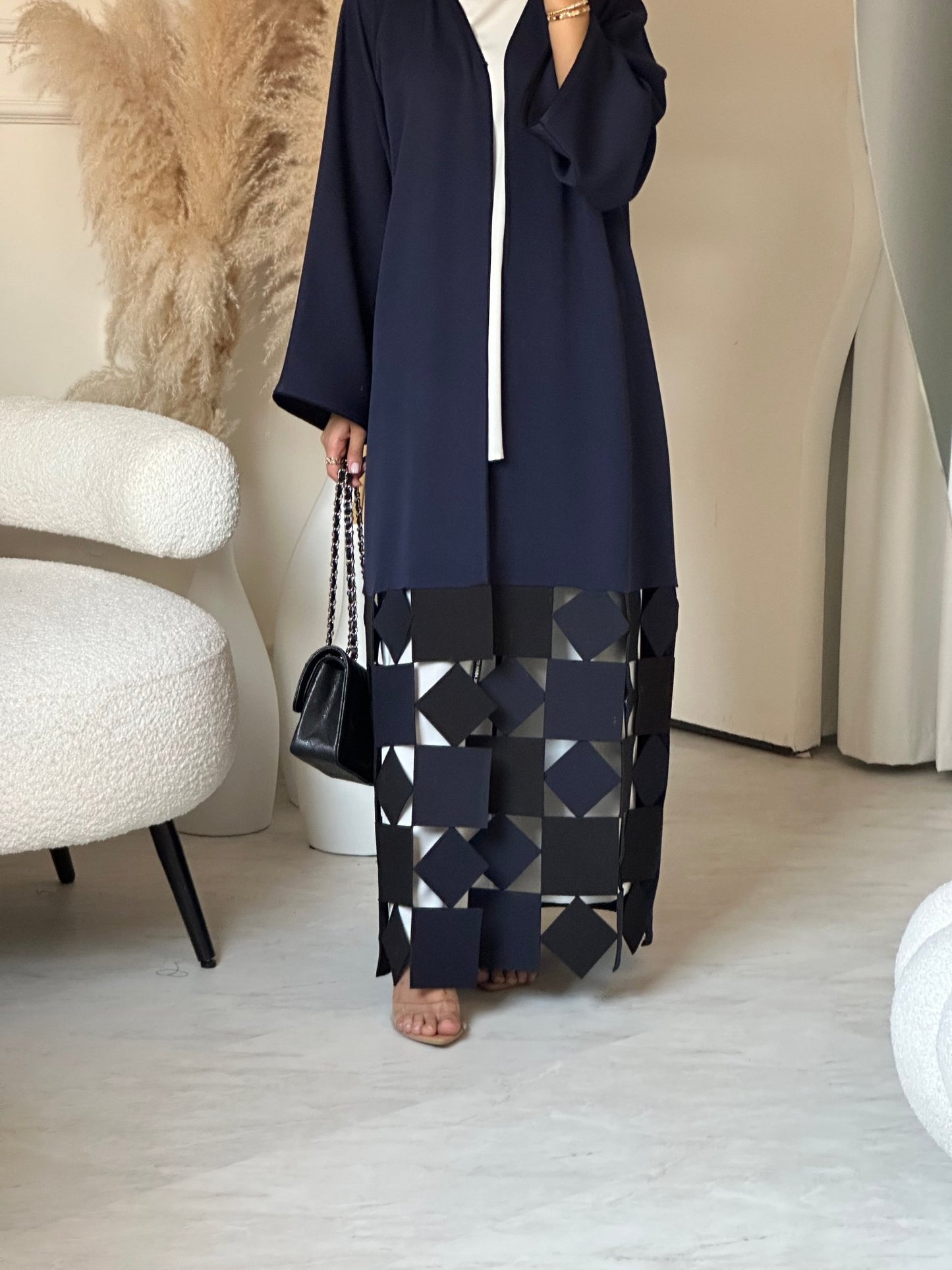 C 0697 Geometric Lasercut Navy Blue Abaya