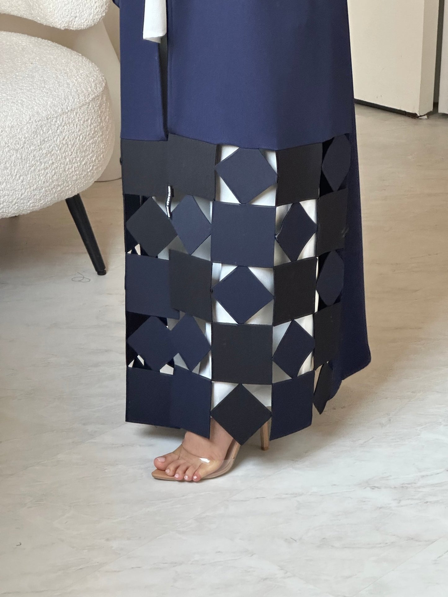 C 0697 Geometric Lasercut Navy Blue Abaya