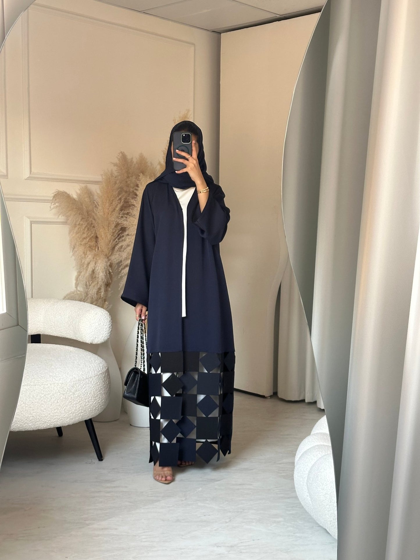 C 0697 Geometric Lasercut Navy Blue Abaya