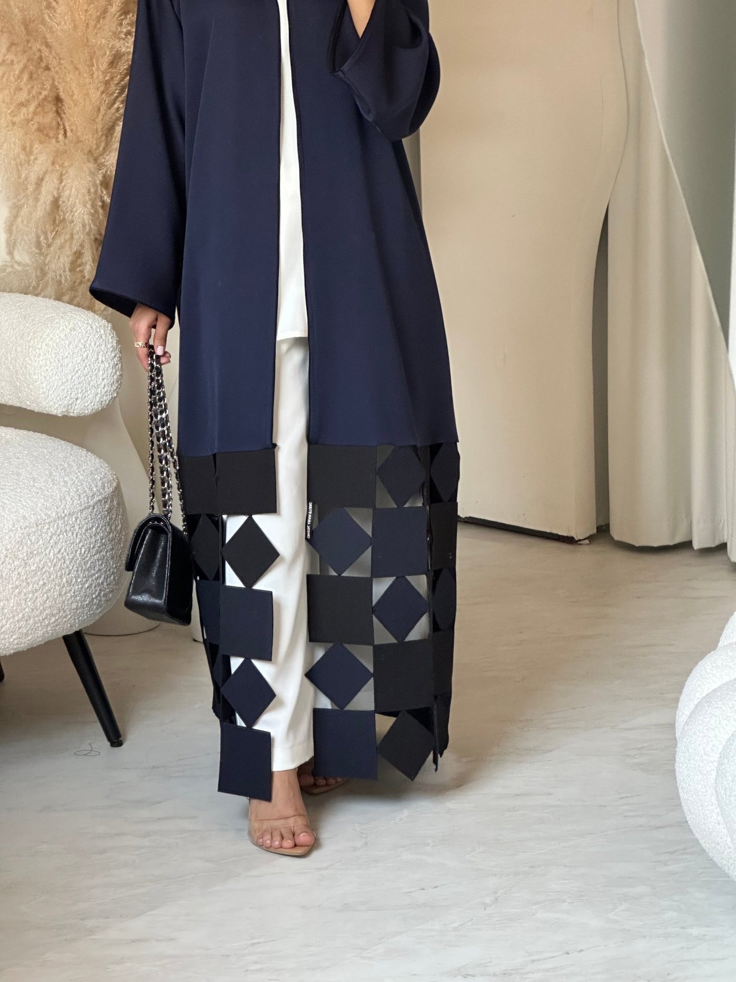 C 0697 Geometric Lasercut Navy Blue Abaya