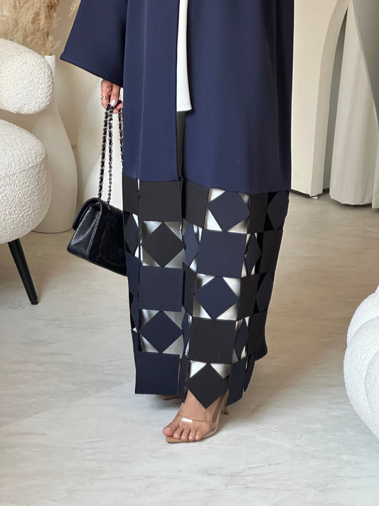 C 0697 Geometric Lasercut Navy Blue Abaya