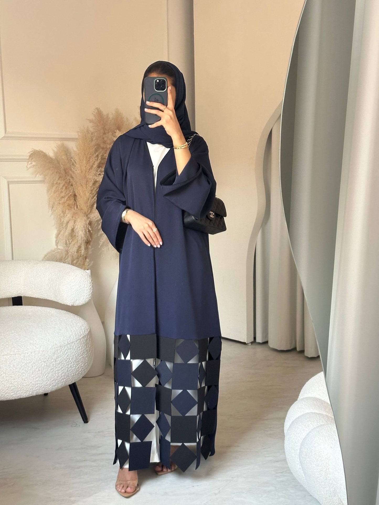 C 0697 Geometric Lasercut Navy Blue Abaya