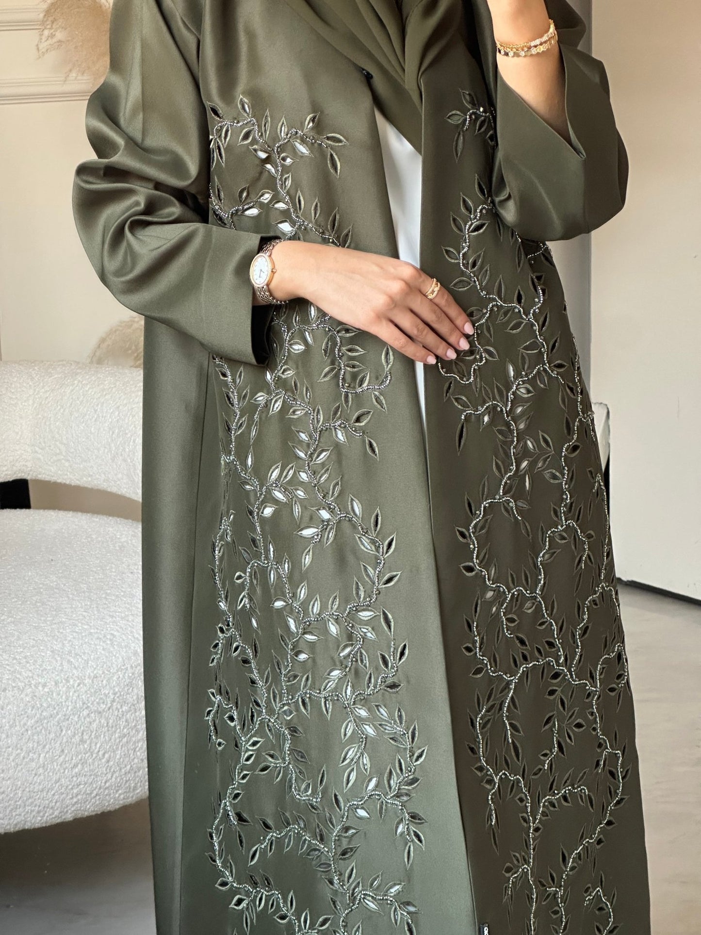 C 0698 Lasercut Green Abaya