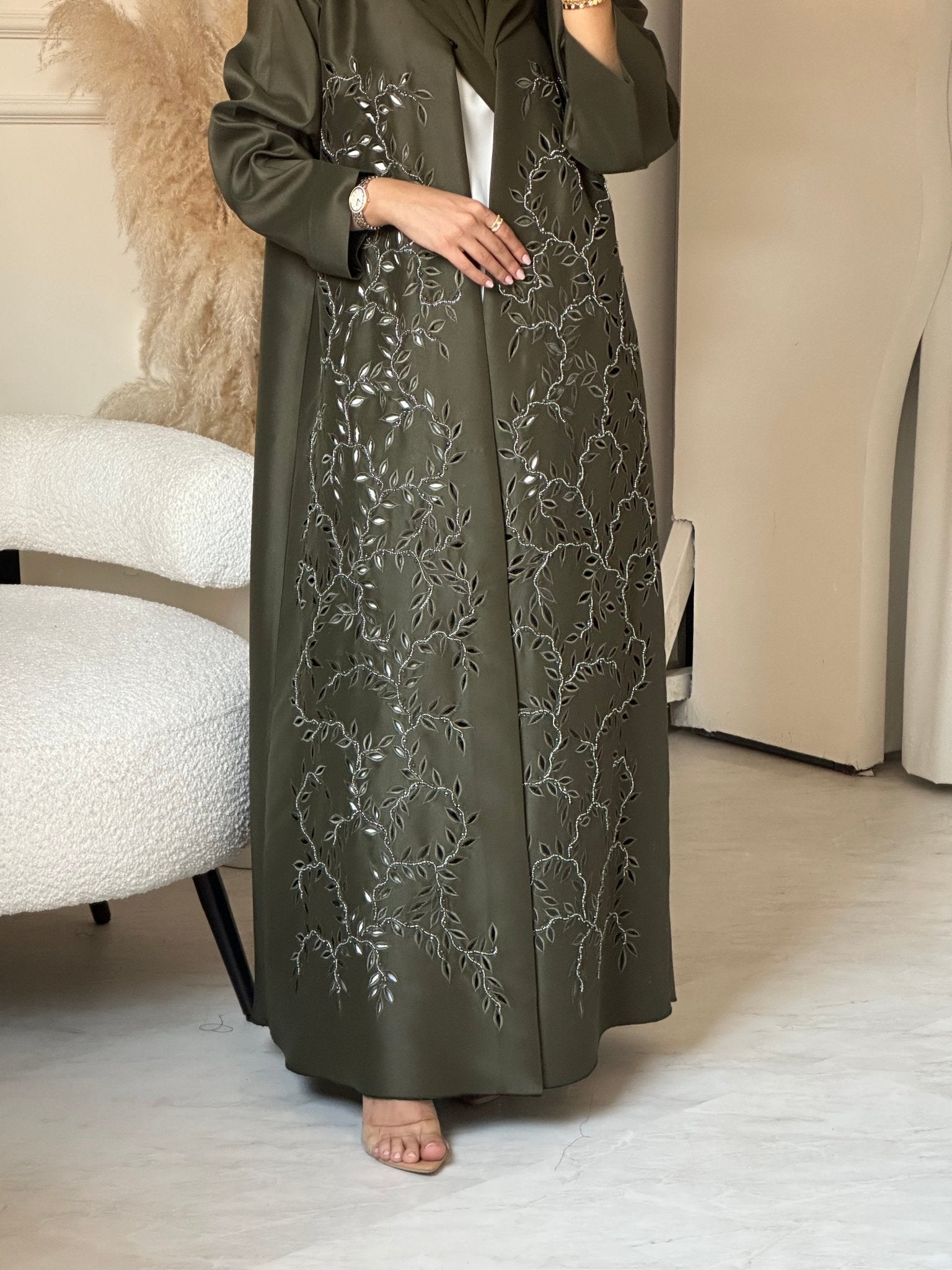 C 0698 Lasercut Green Abaya