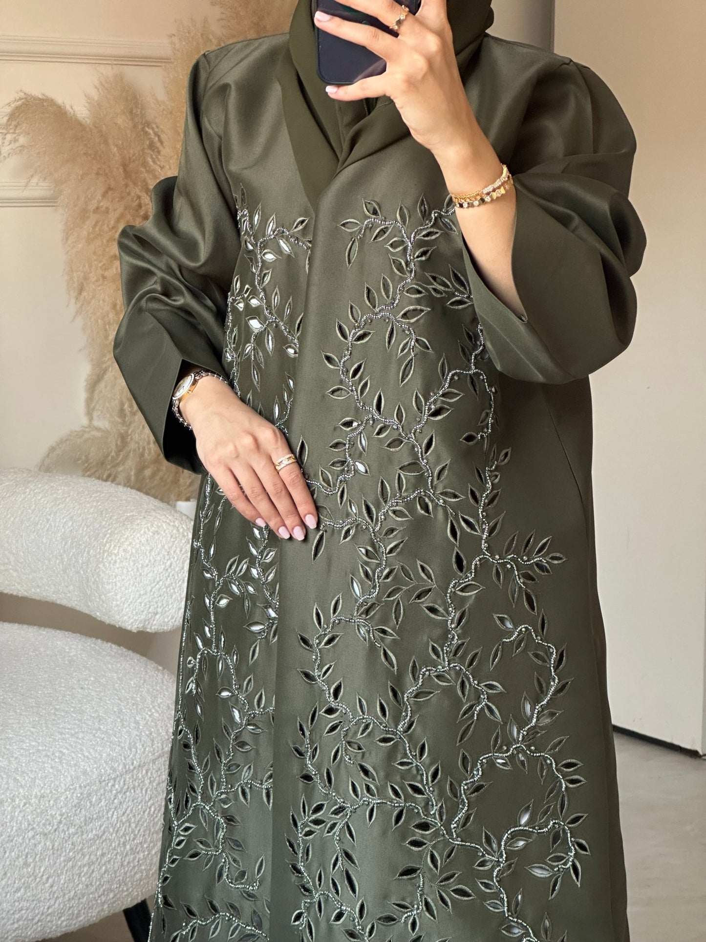 C 0698 Lasercut Green Abaya