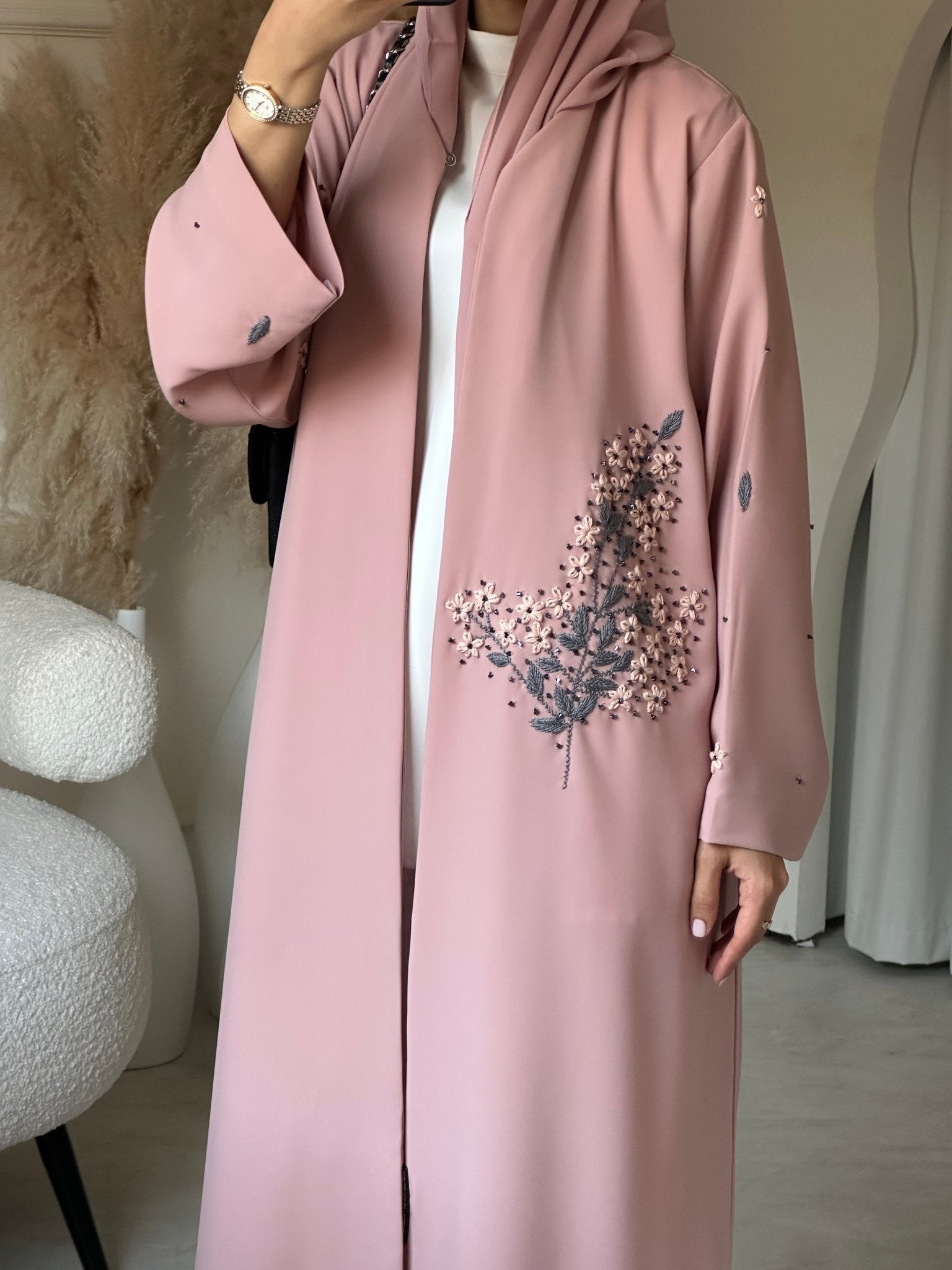 C 0700 Embroidered Pink Abaya