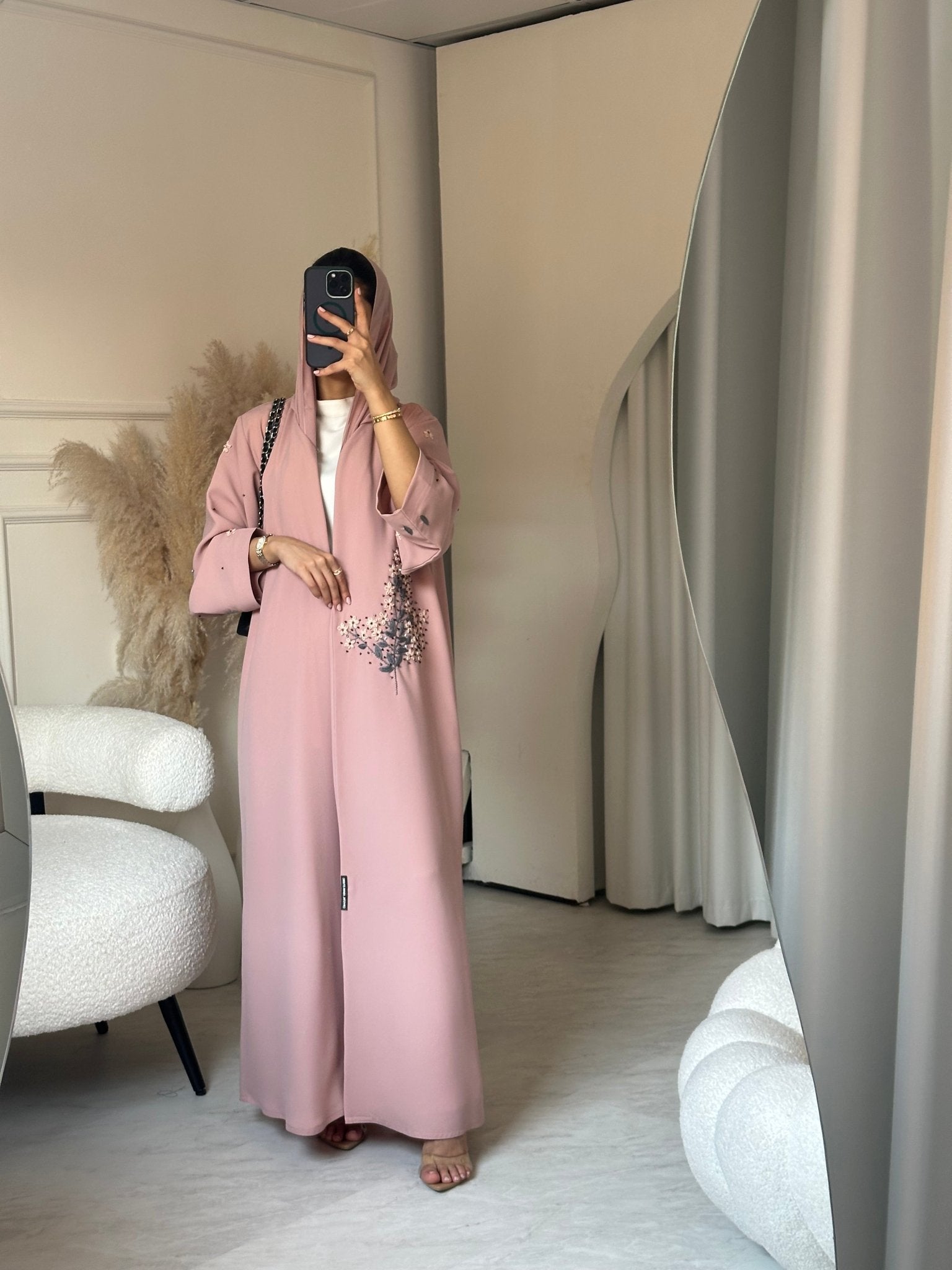 C 0700 Embroidered Pink Abaya