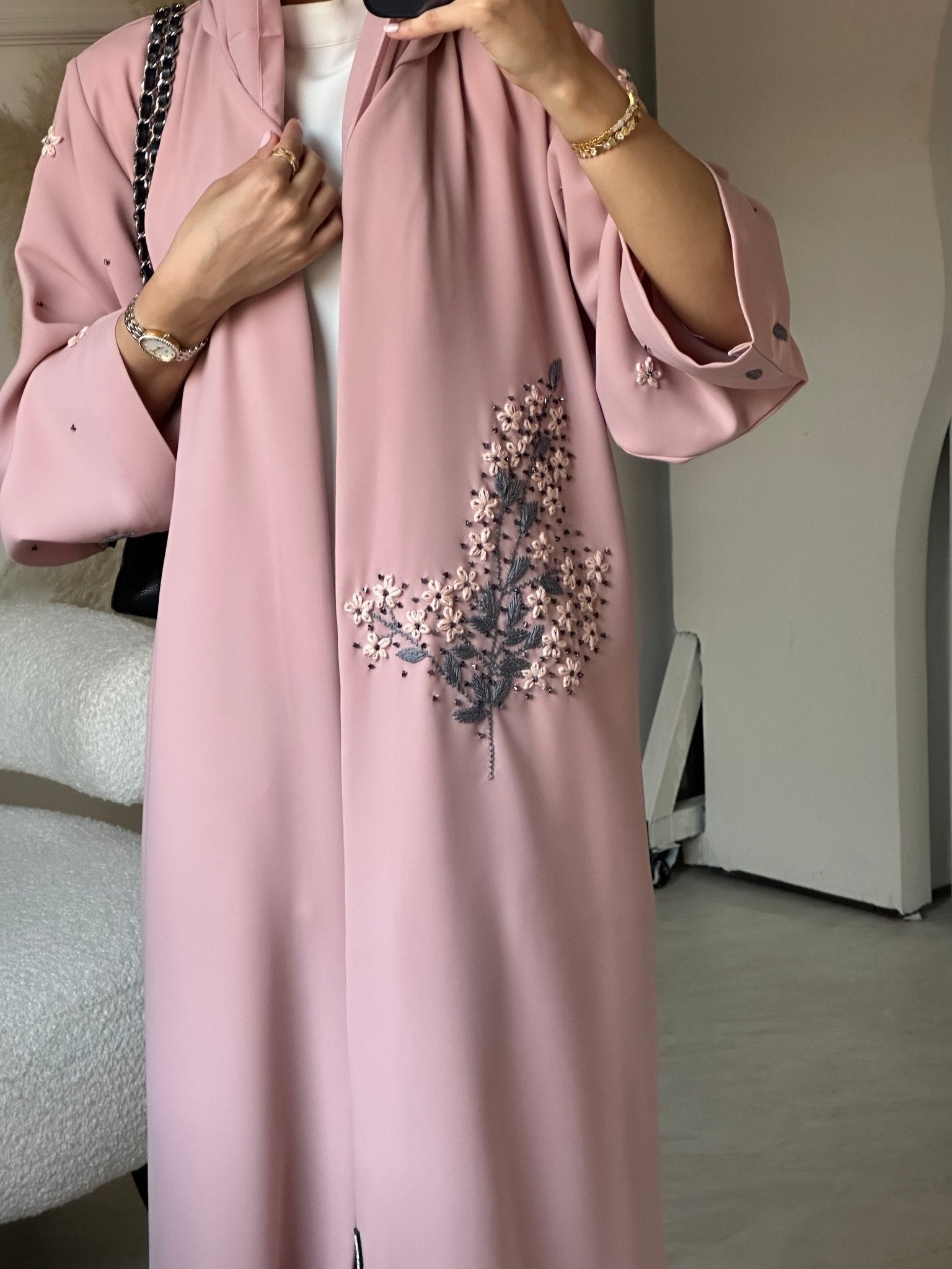 C 0700 Embroidered Pink Abaya