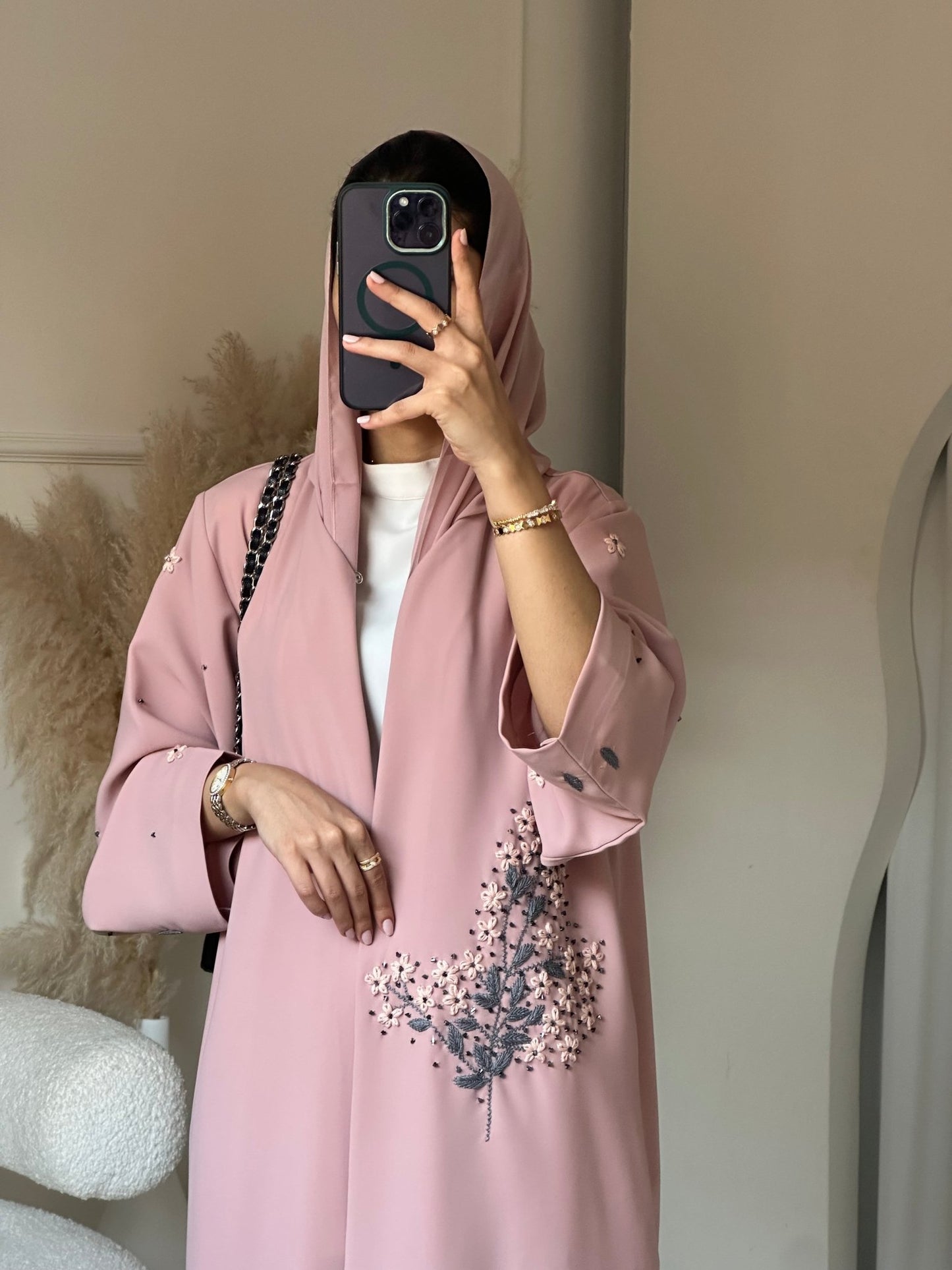 C 0700 Embroidered Pink Abaya