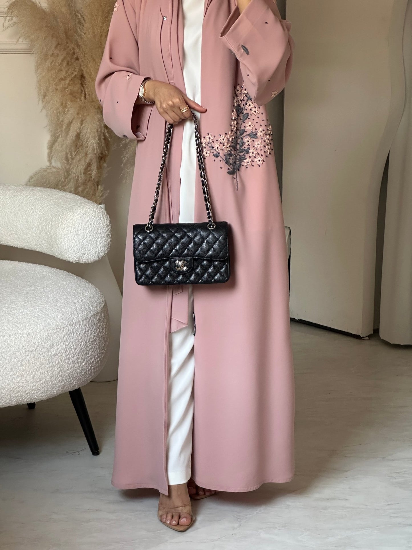 C 0700 Embroidered Pink Abaya