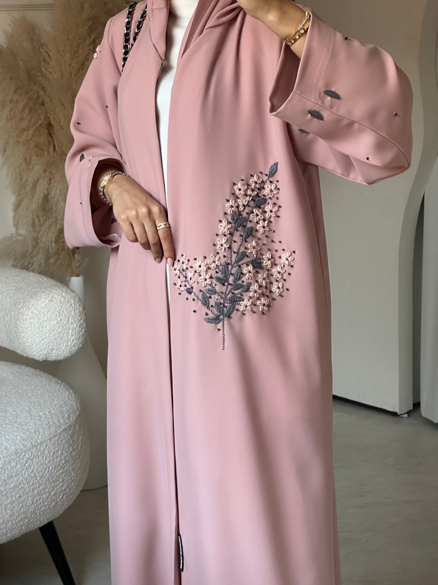 C 0700 Embroidered Pink Abaya