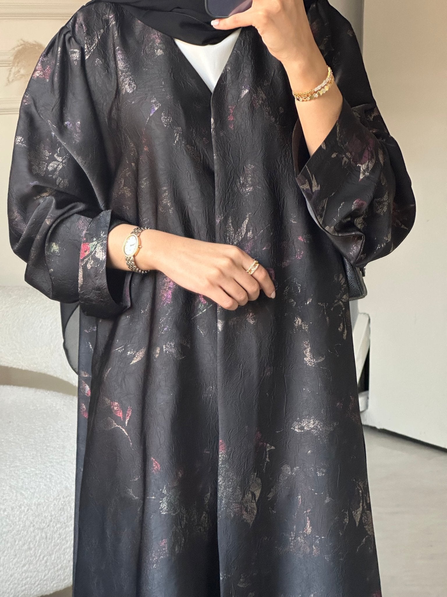 C 0701 Printed Black Abaya