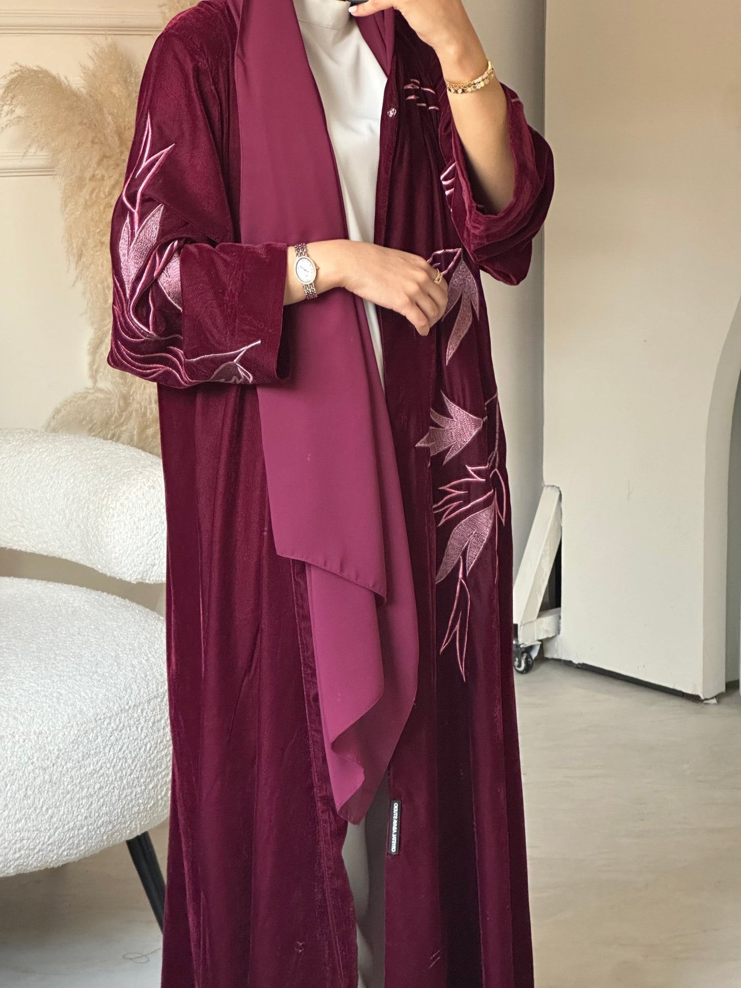 C 0702 Embroidered Maroon Abaya