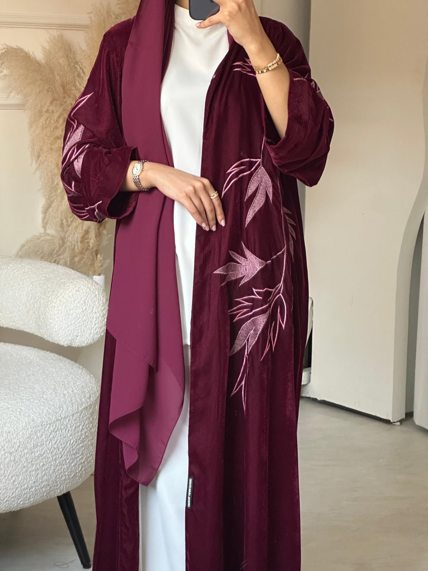 C 0702 Embroidered Maroon Abaya