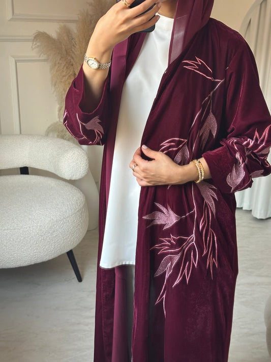 C 0702 Embroidered Maroon Abaya