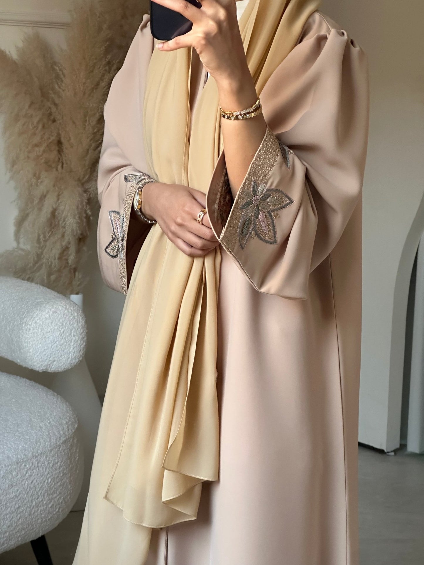 C 0703 Embroidered Beige Abaya