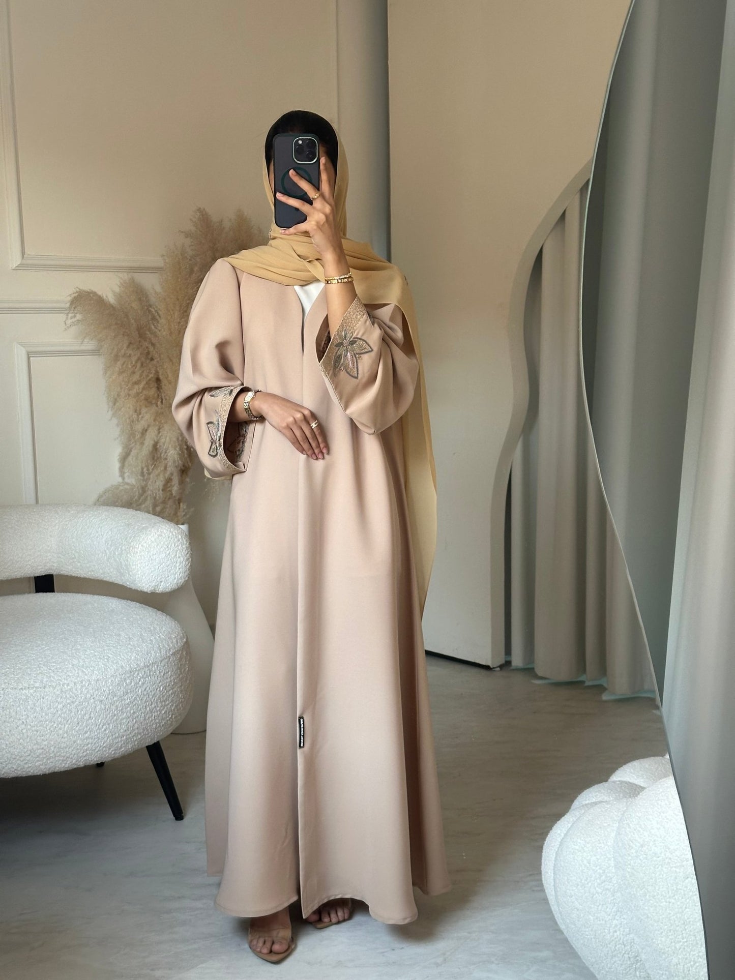 C 0703 Embroidered Beige Abaya