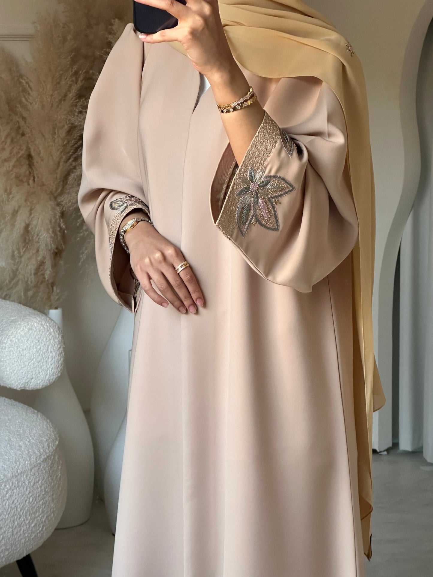 C 0703 Embroidered Beige Abaya