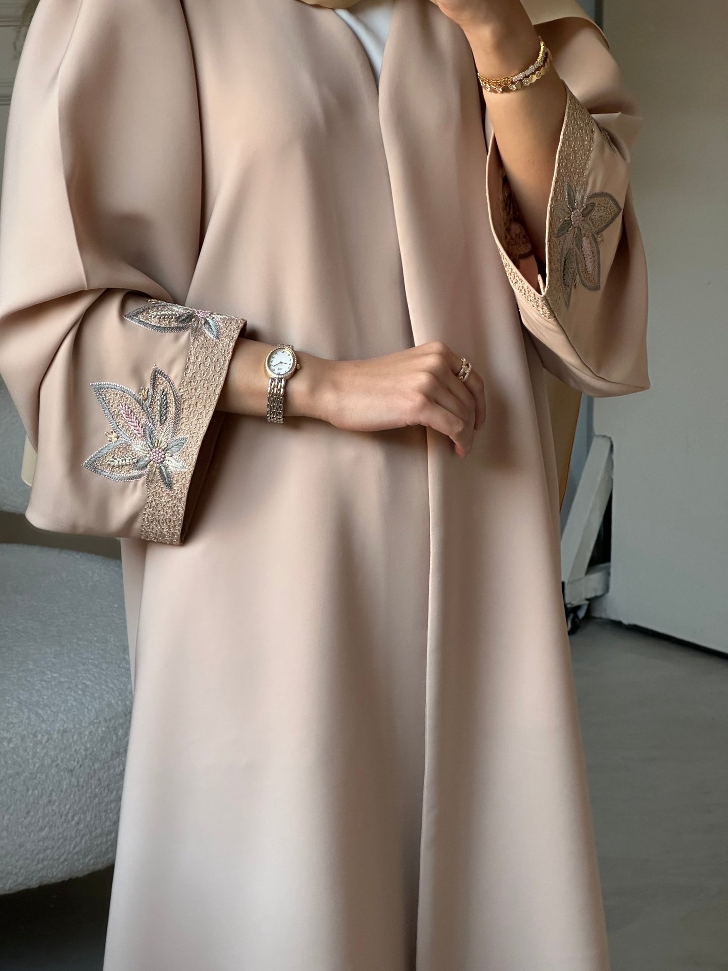 C 0703 Embroidered Beige Abaya