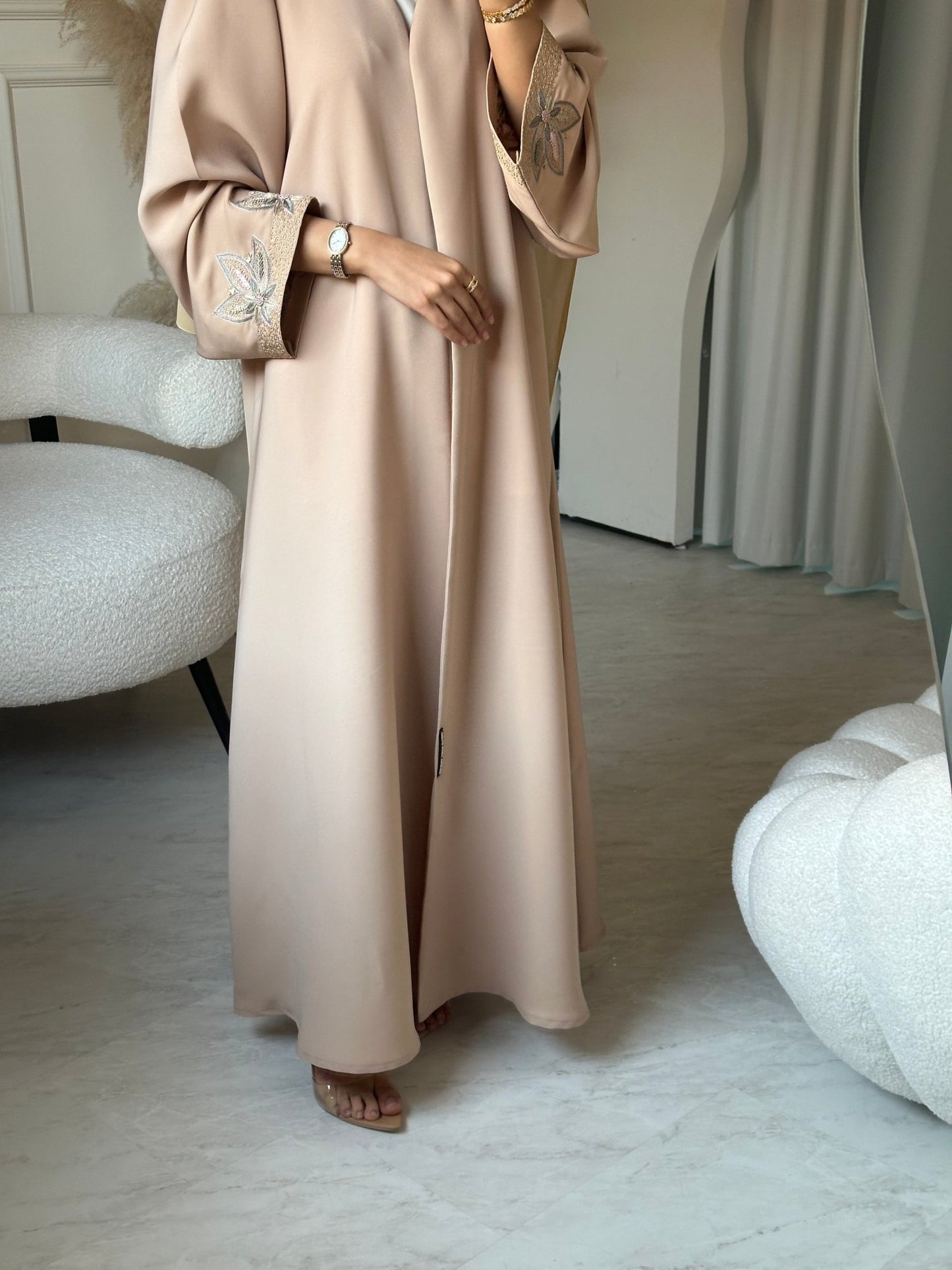 C 0703 Embroidered Beige Abaya