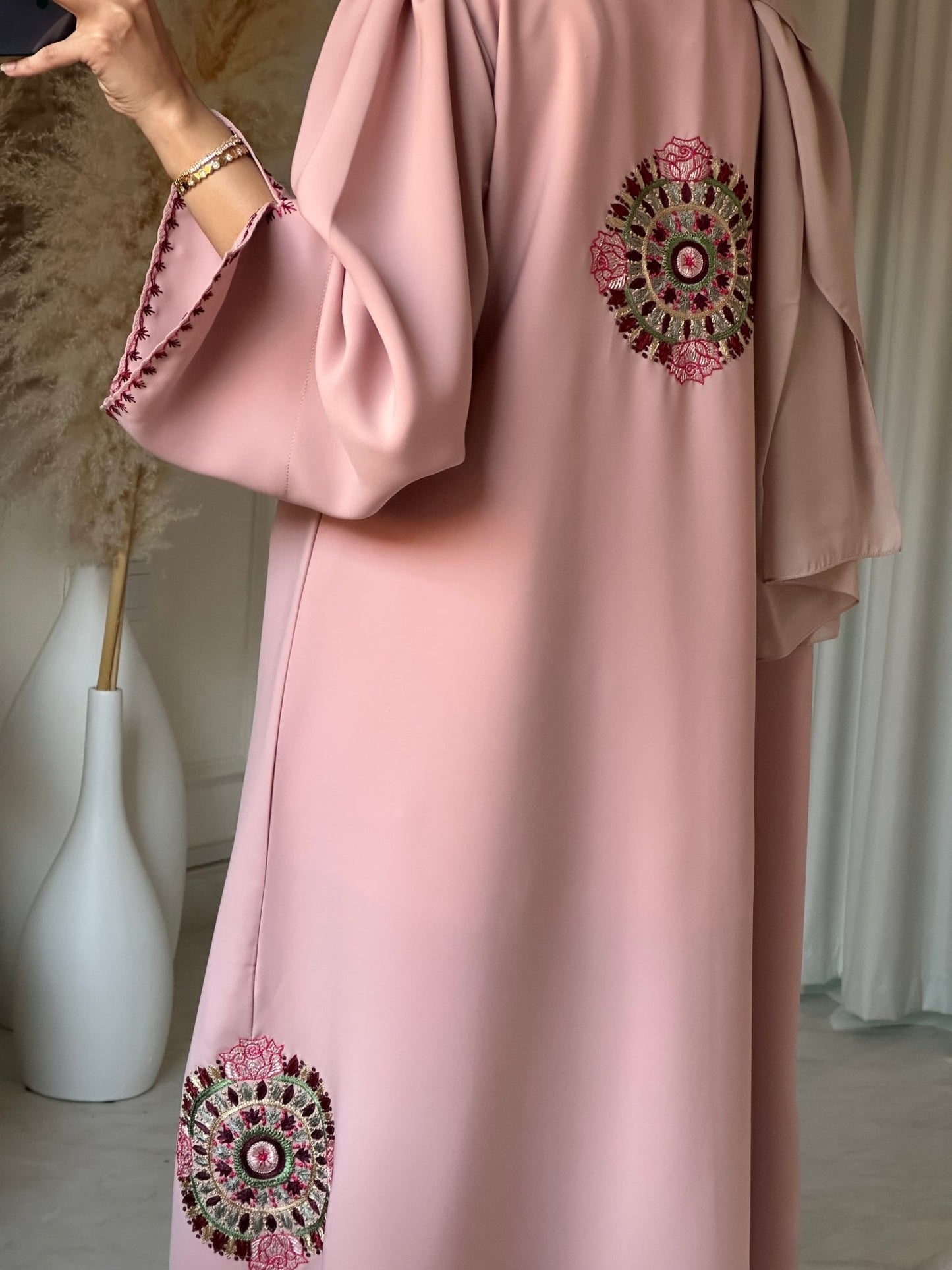 C 0704 Embroidered Pink Abaya