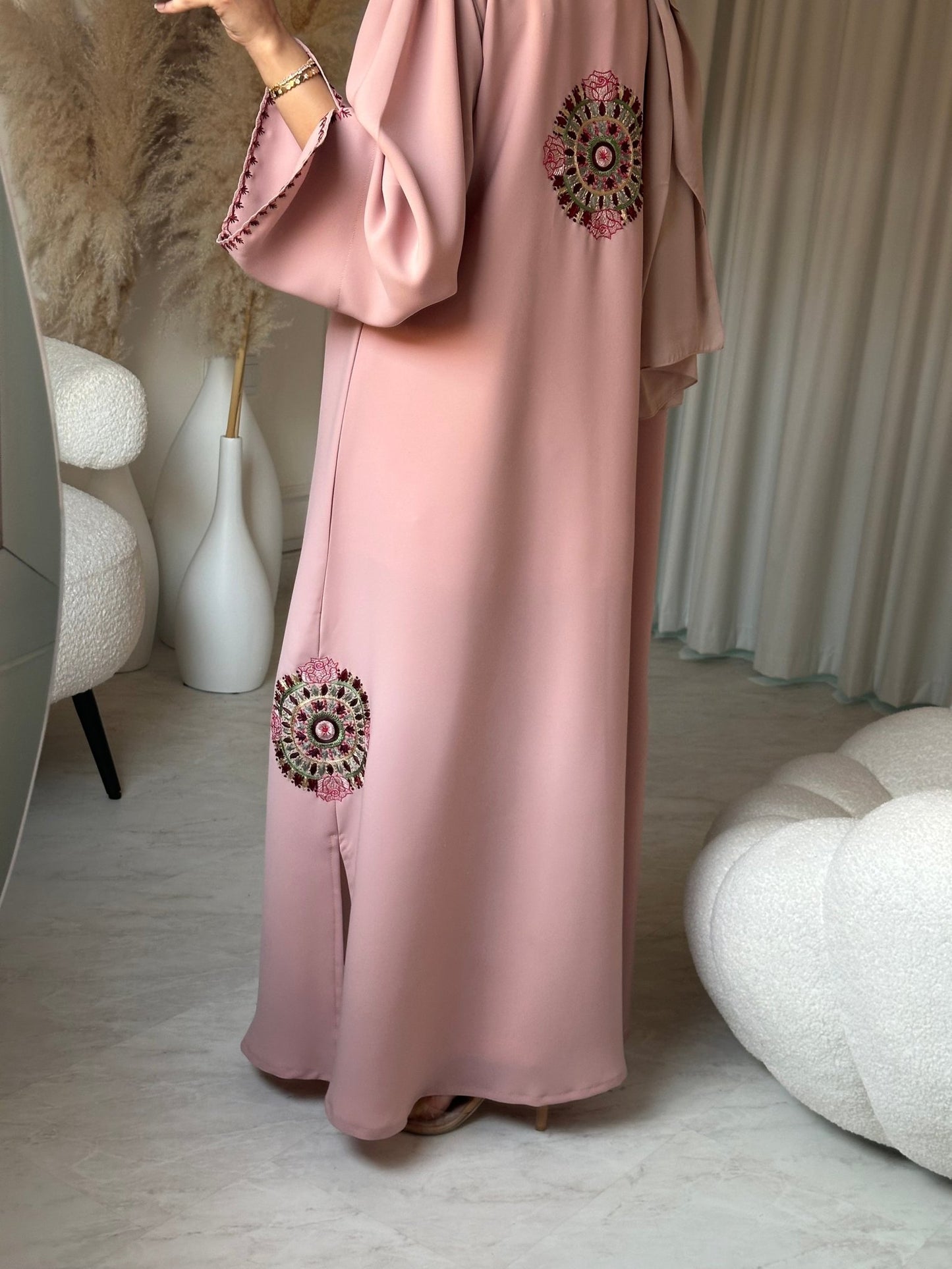 C 0704 Embroidered Pink Abaya