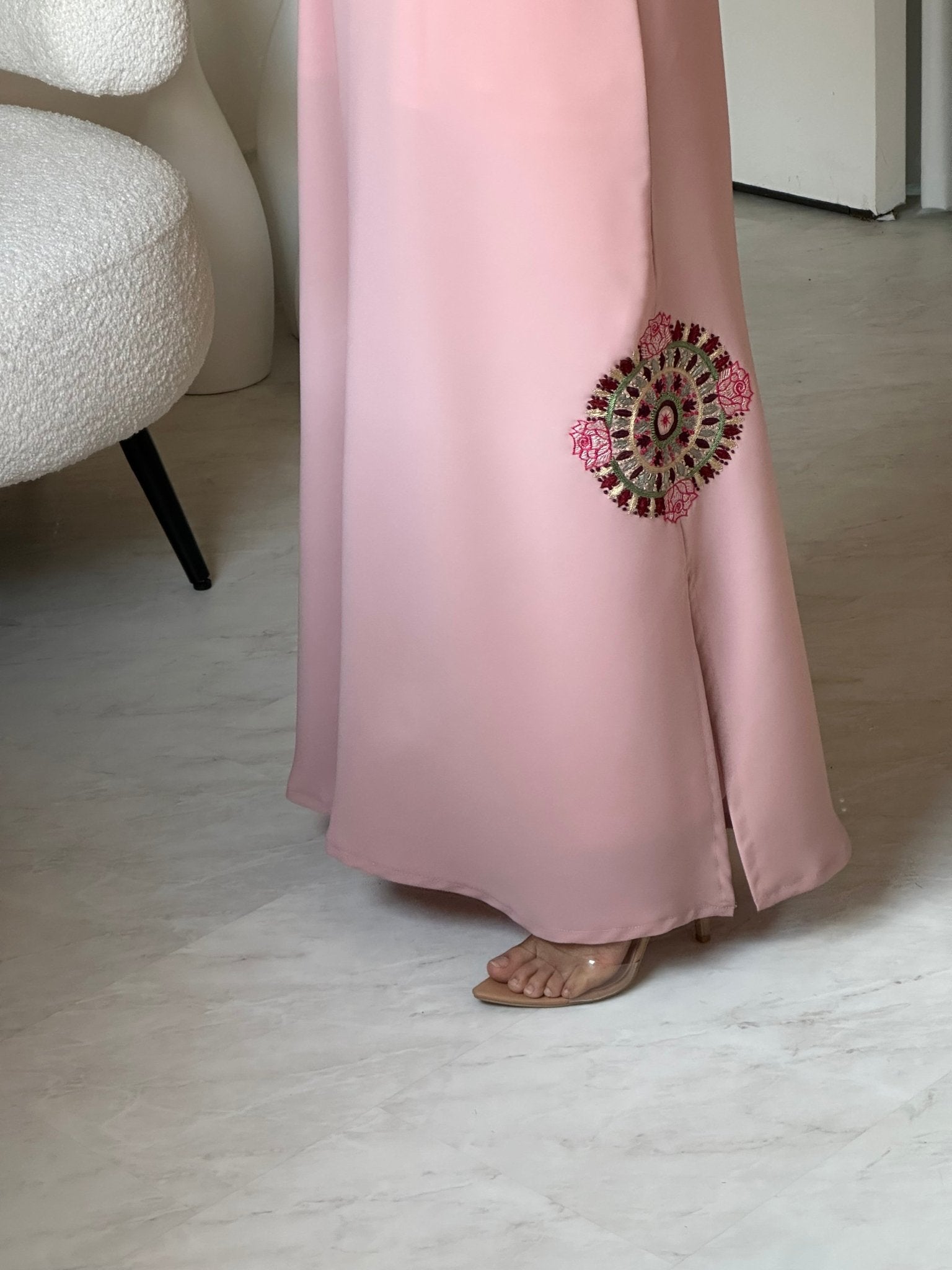 C 0704 Embroidered Pink Abaya