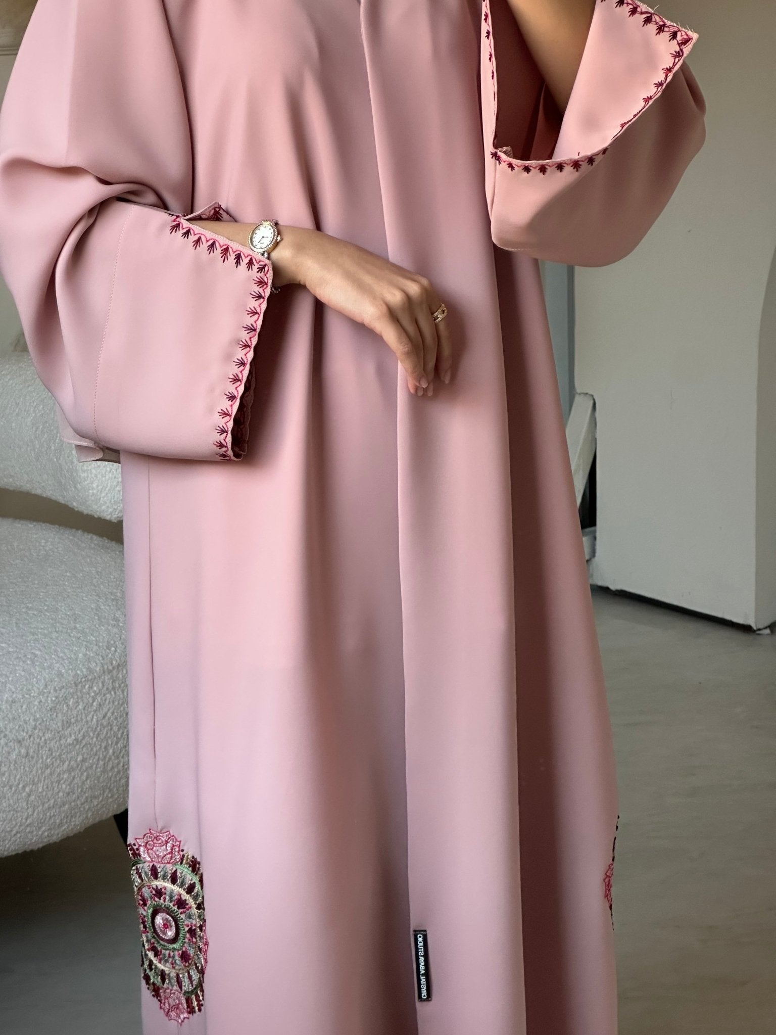 C 0704 Embroidered Pink Abaya