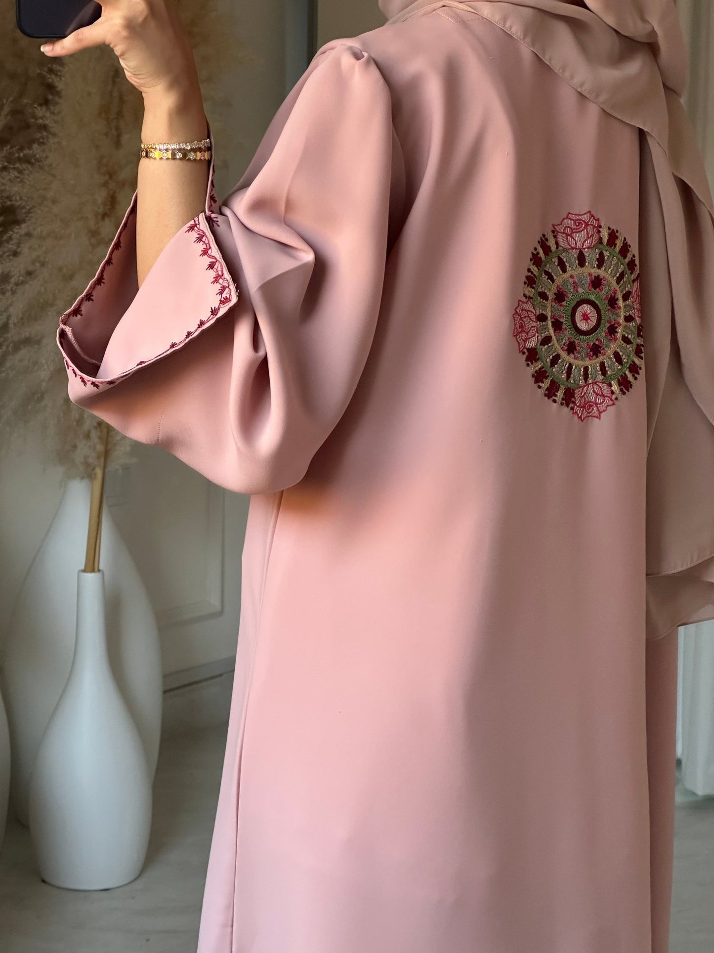 C 0704 Embroidered Pink Abaya