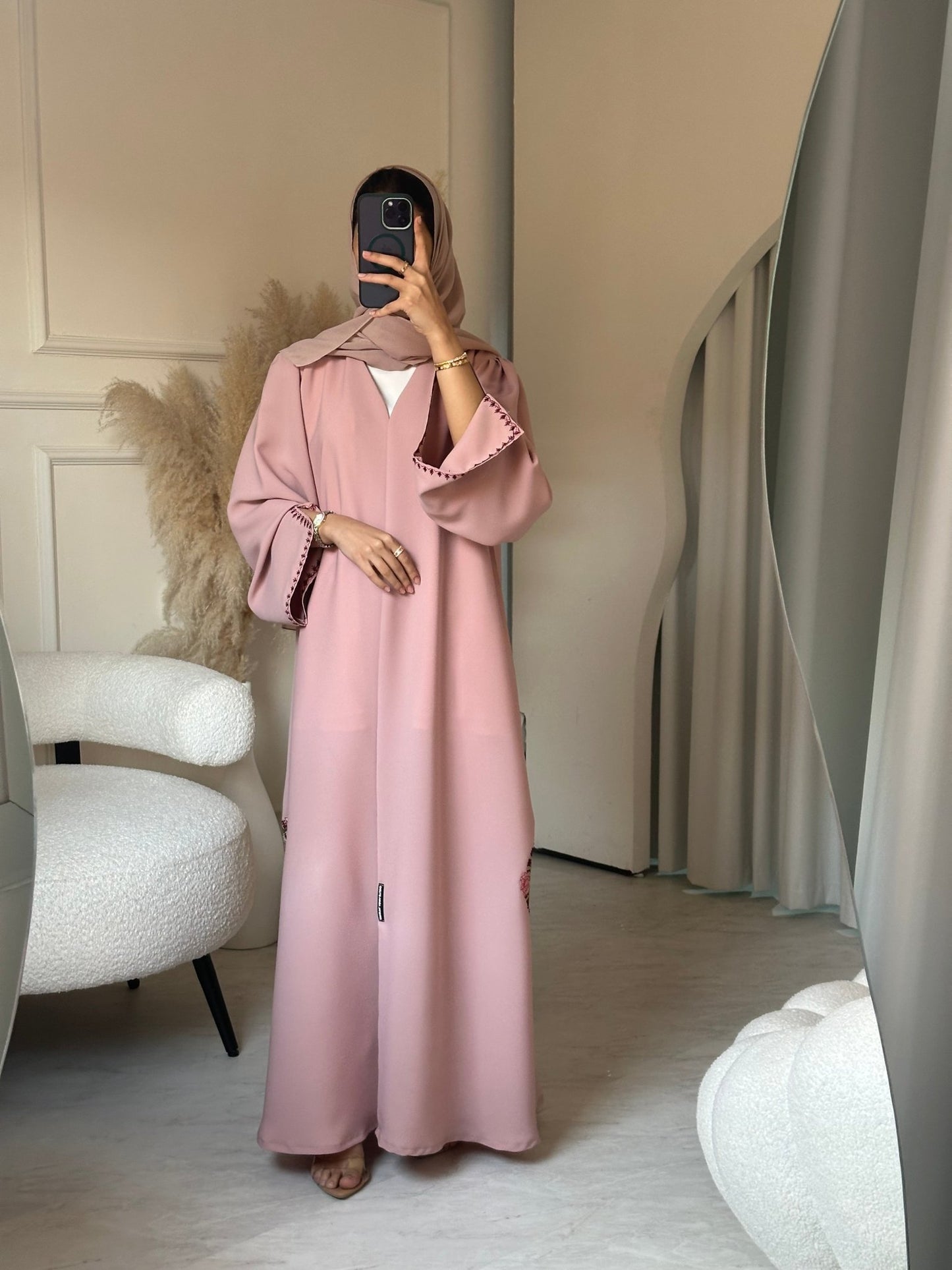 C 0704 Embroidered Pink Abaya