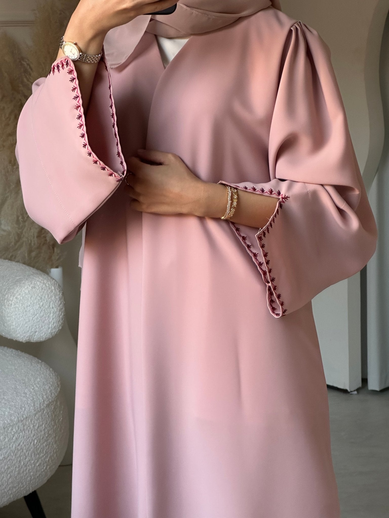 C 0704 Embroidered Pink Abaya