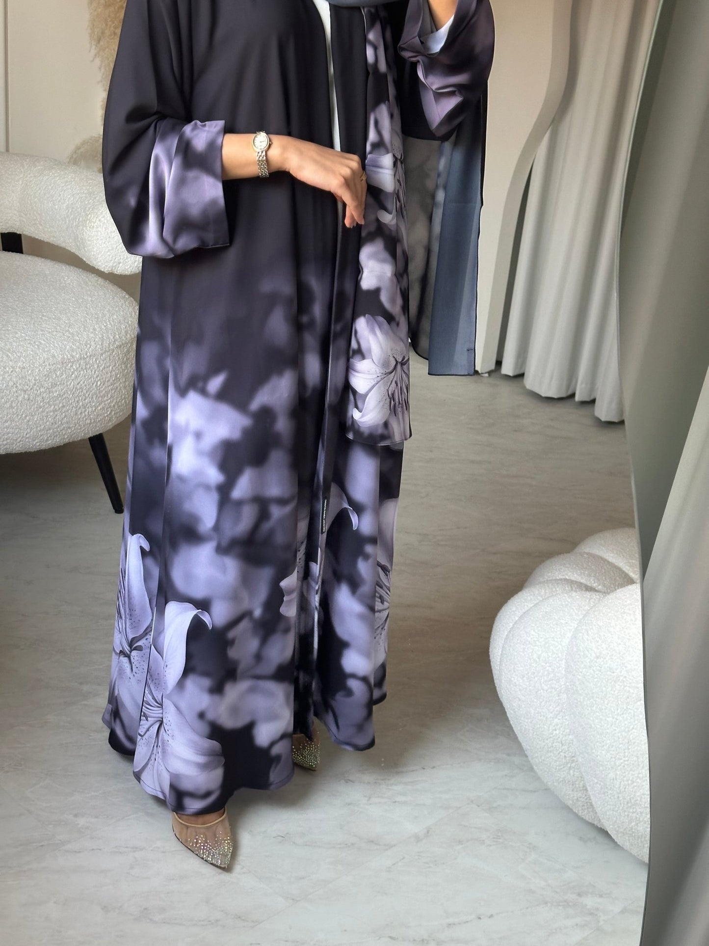 C 0708 Printed Purple Grey Abaya