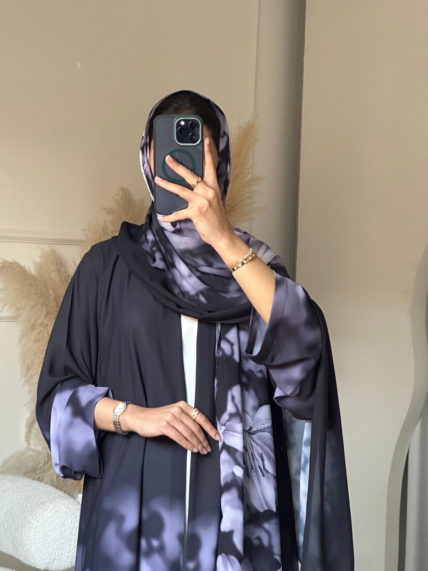 C 0708 Printed Purple Grey Abaya