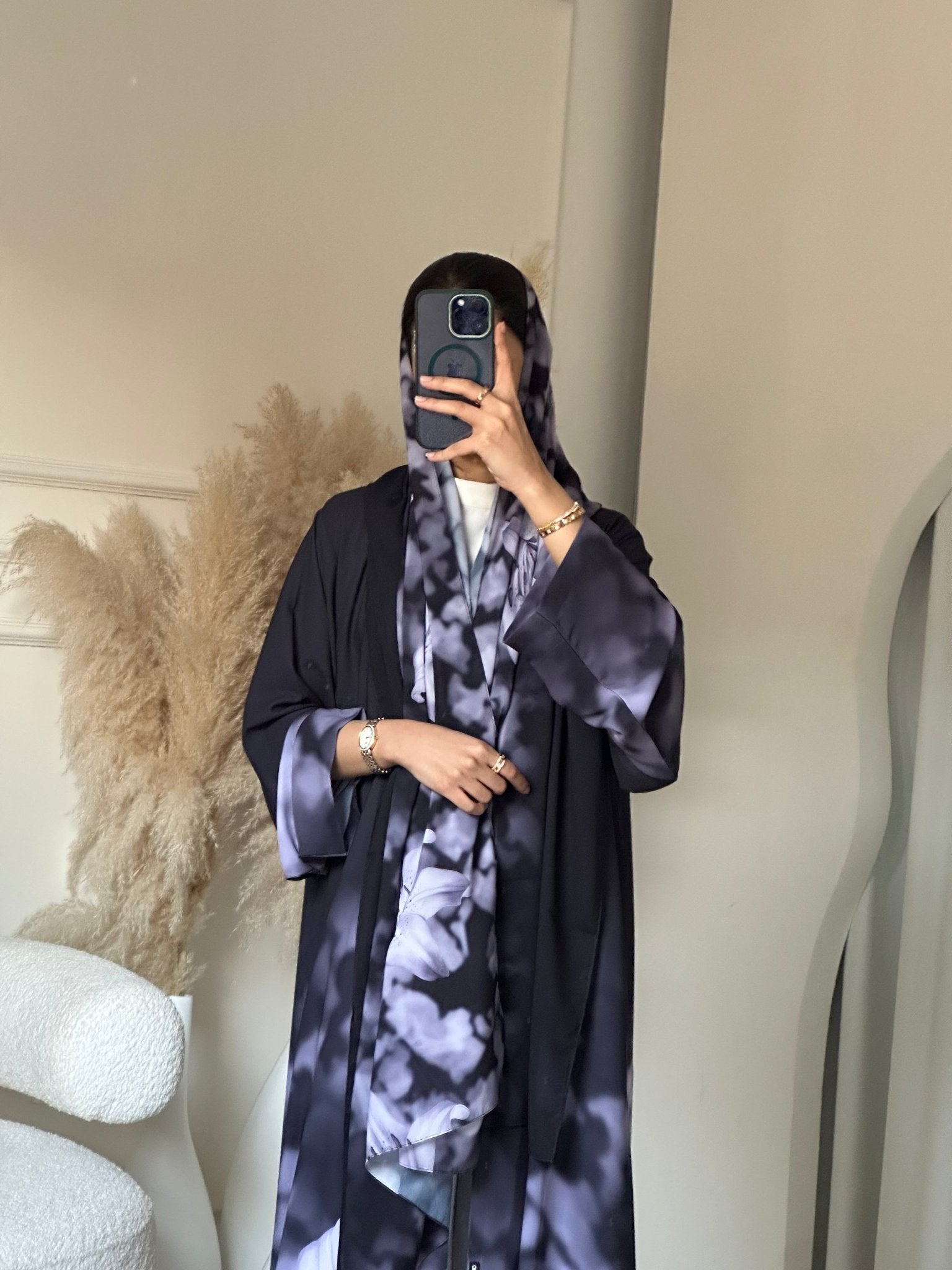 C 0708 Printed Purple Grey Abaya