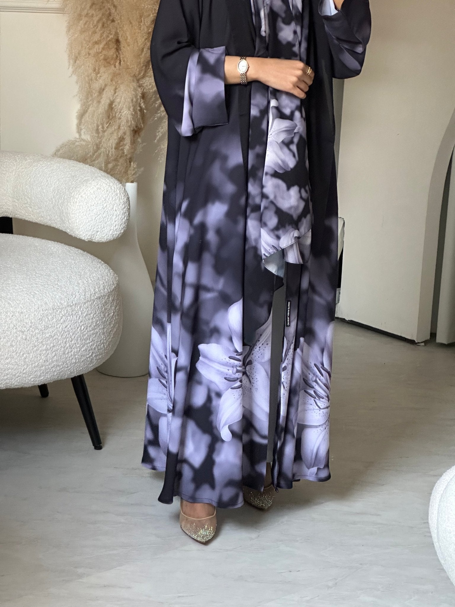 C 0708 Printed Purple Grey Abaya