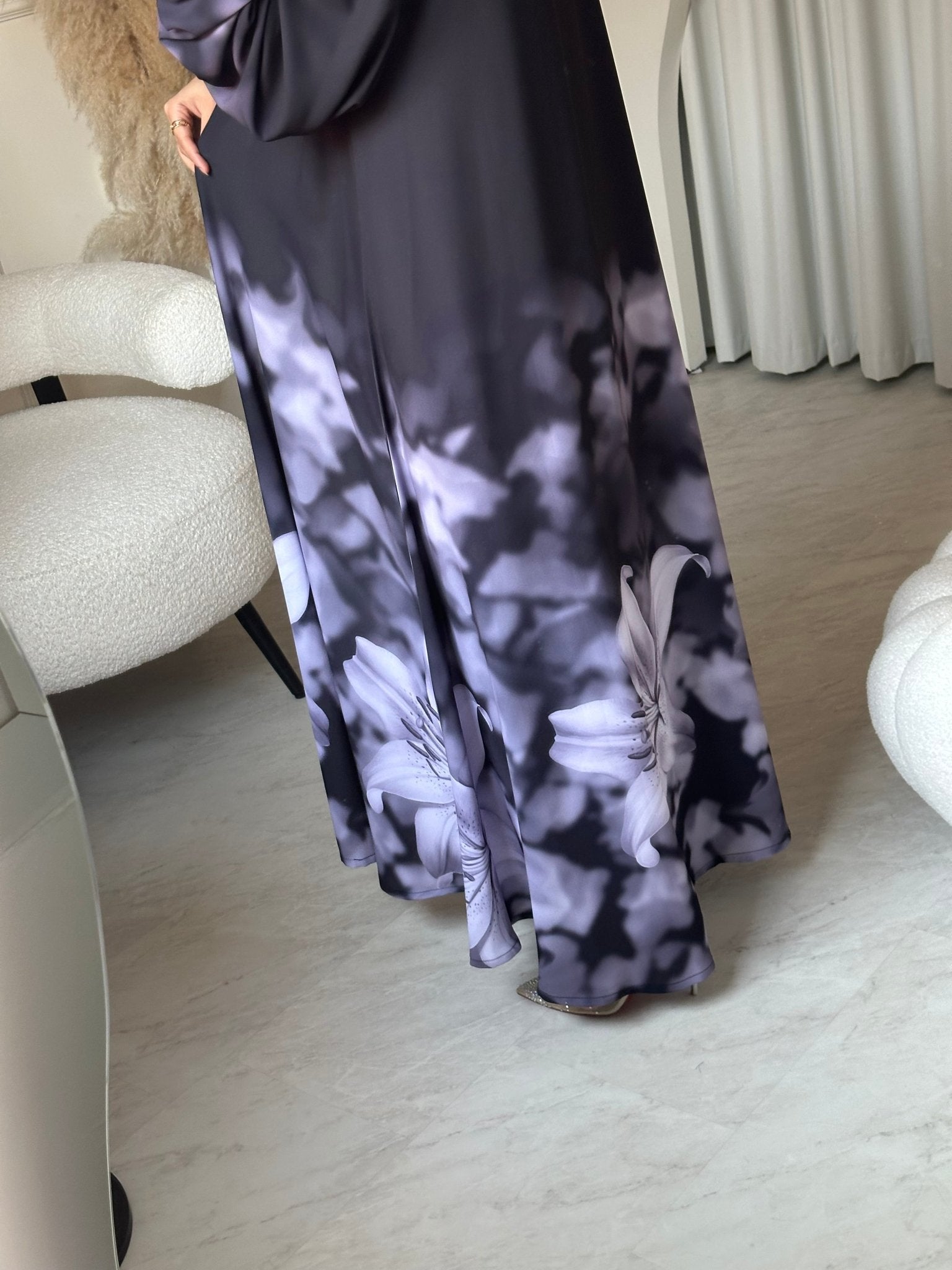 C 0708 Printed Purple Grey Abaya