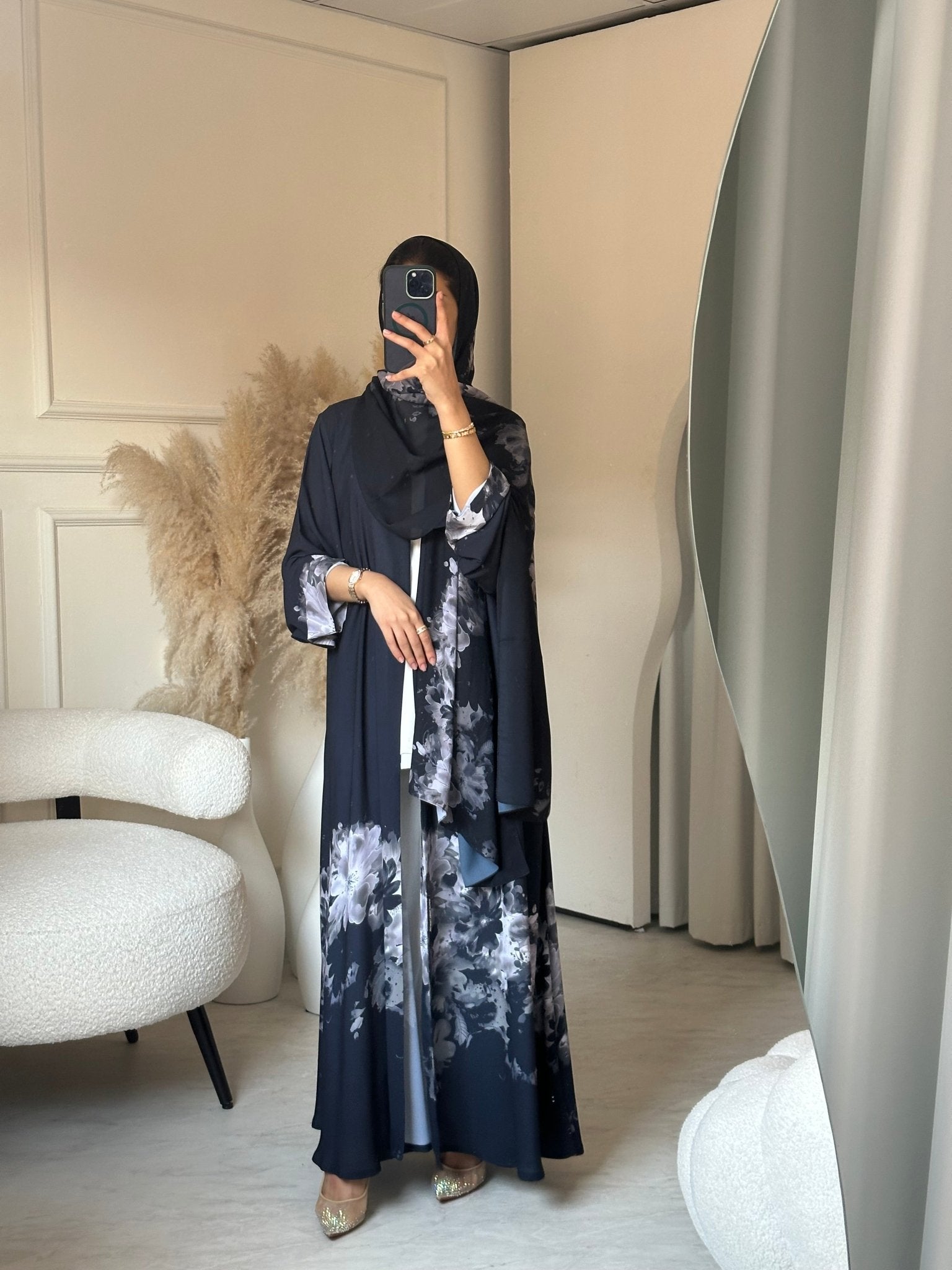 C 0709 Printed Blue Grey Abaya