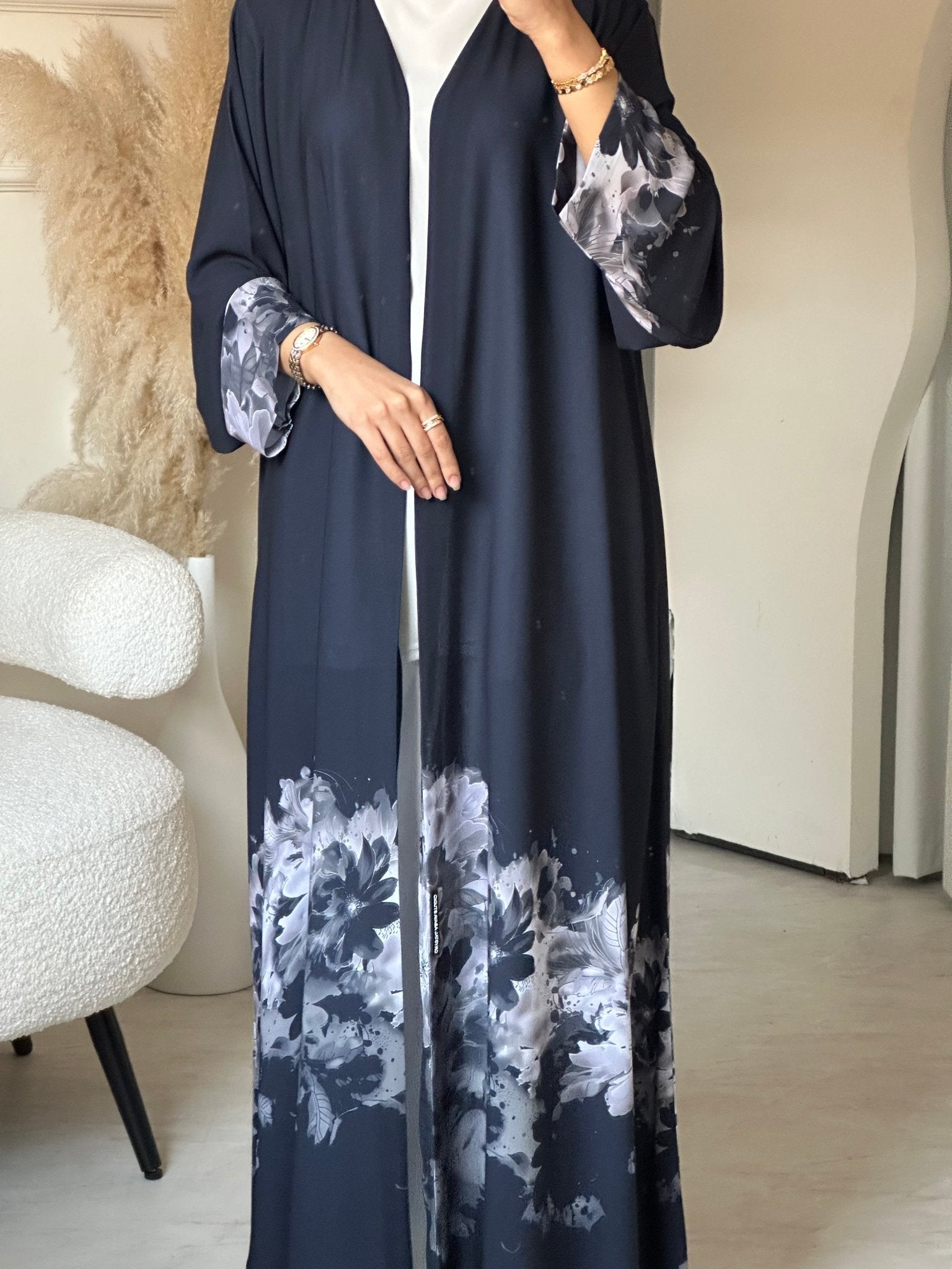 C 0709 Printed Blue Grey Abaya