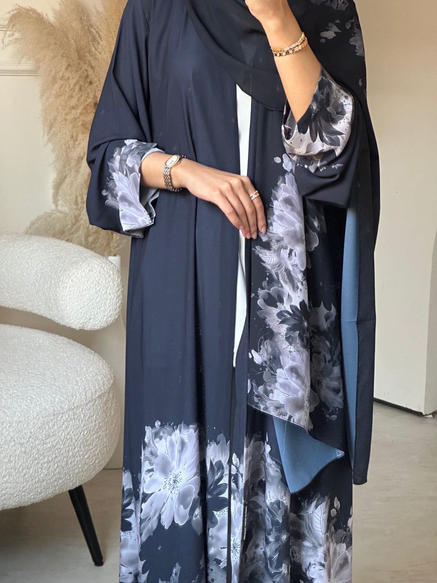 C 0709 Printed Blue Grey Abaya